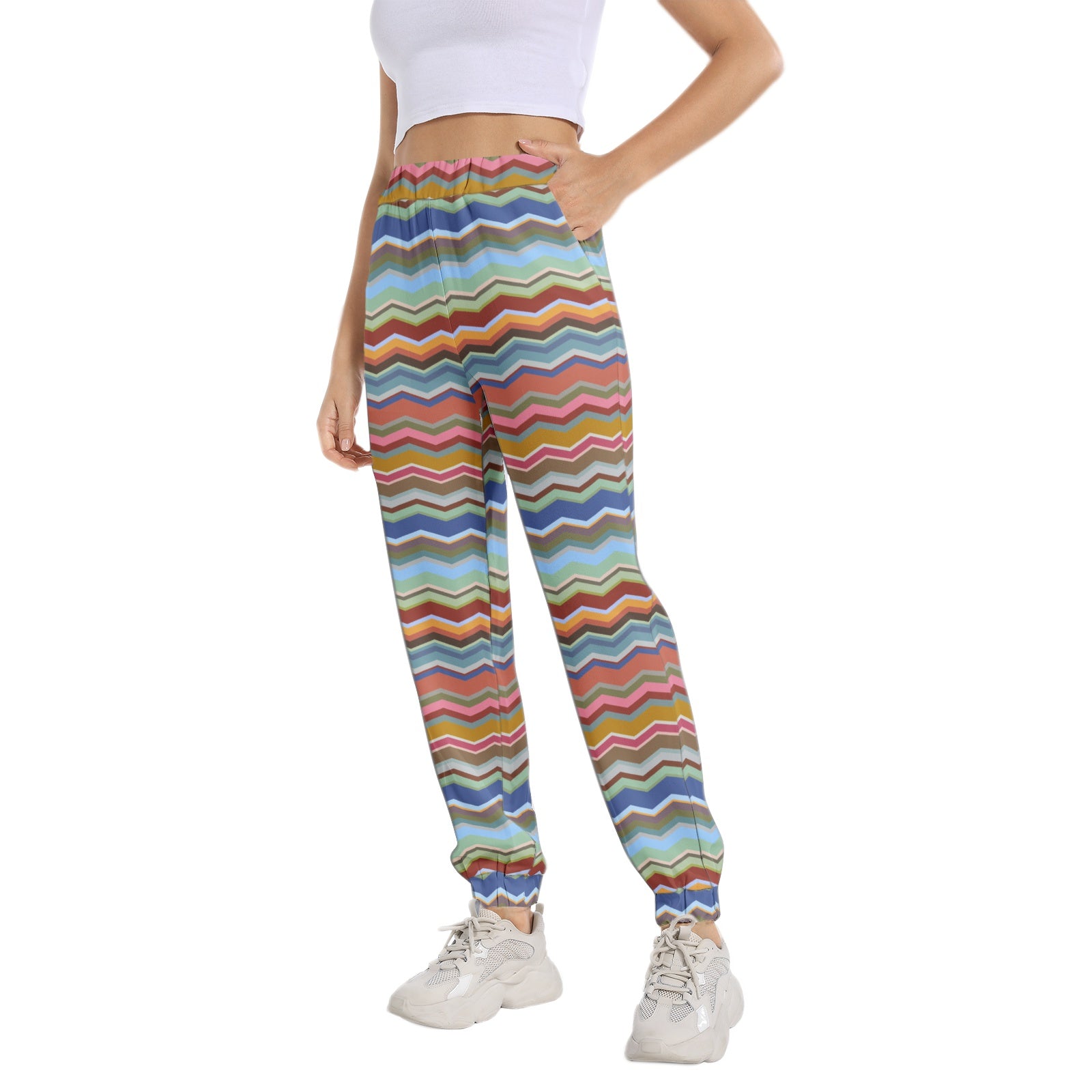 Elastic Waist Tapered Sweatpants for Men & Women - Comfortable Casual Joggers with Color Wave Design - Perfect for Gym, Yoga, Running and Lounge Wear