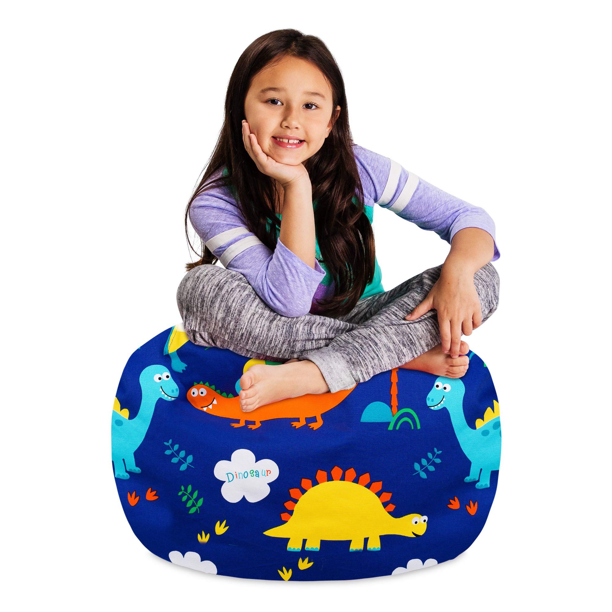 Posh Kids Stuffed Animal Storage Bean Bag Chair Cover - Dinosaur Toy Organizer for Children, Medium (27 Inches) - Blue Canvas Fabric | Perfect for Playroom, Bedroom & Nursery Organization