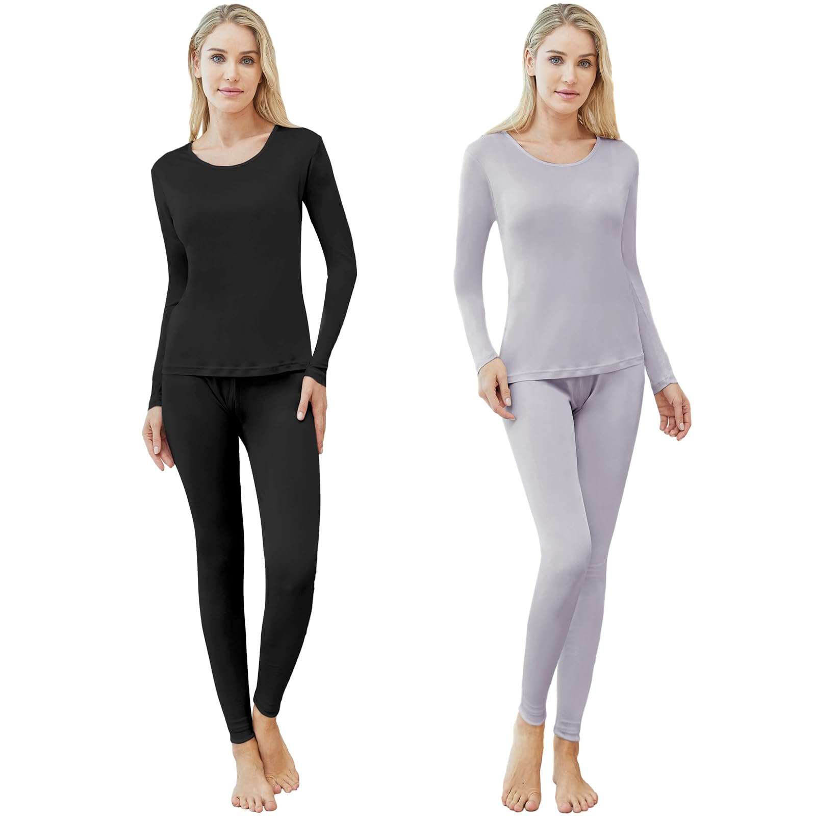 Panitay 2-Pack Women's 100% Mulberry Silk Thermal Underwear Set - Long Sleeve Top & Pants Base Layer for Winter - Warm Silk Pajama Set for Sleeping, Lounging & Cold Weather Comfort