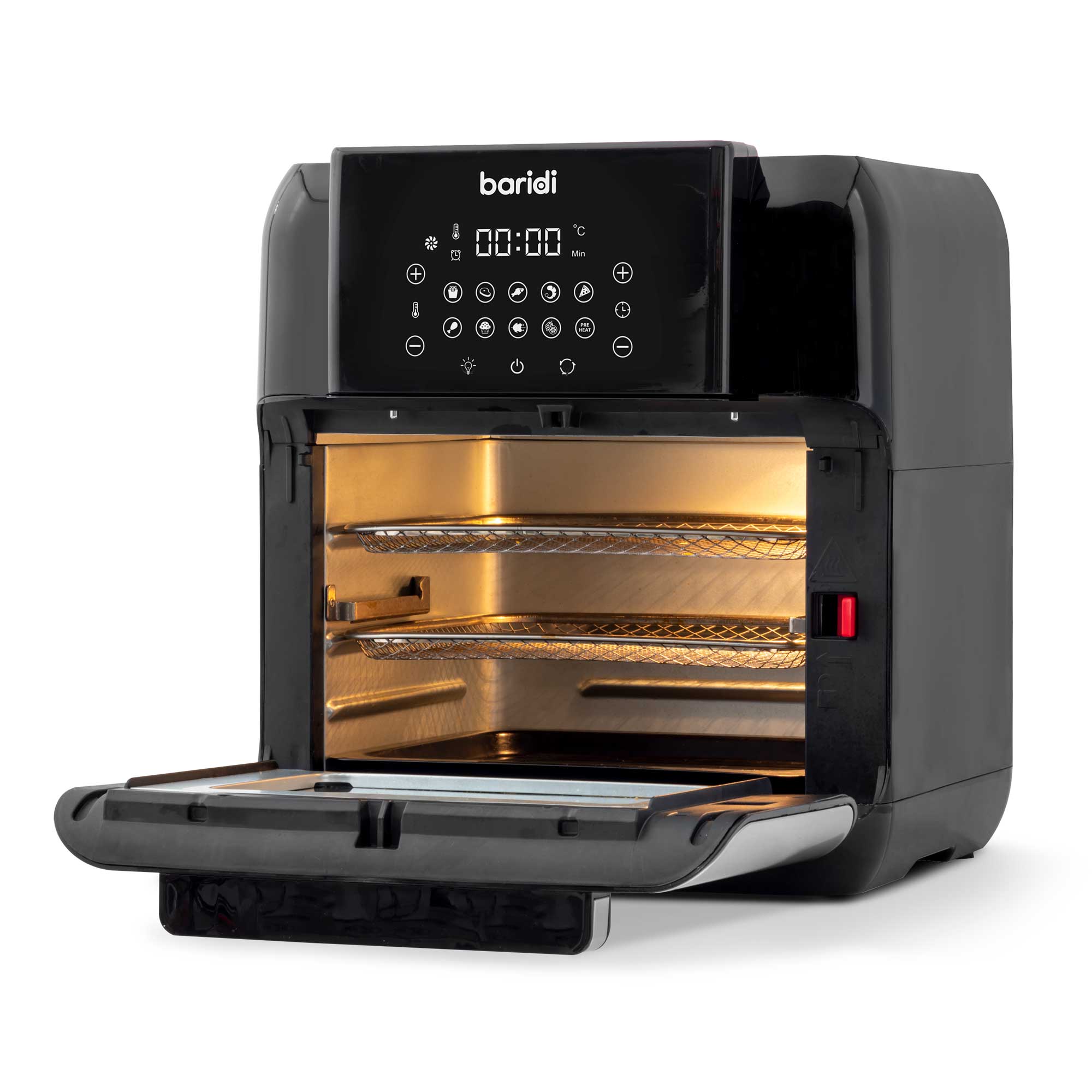 Baridi 12L Air Fryer and Rotisserie Combo - 1500W Digital Air Fryer with 10 Preset Functions, Black & Silver (DH170) - Perfect for Healthy Cooking, Crispy Fried Chicken, and Rotisserie Meals at Home
