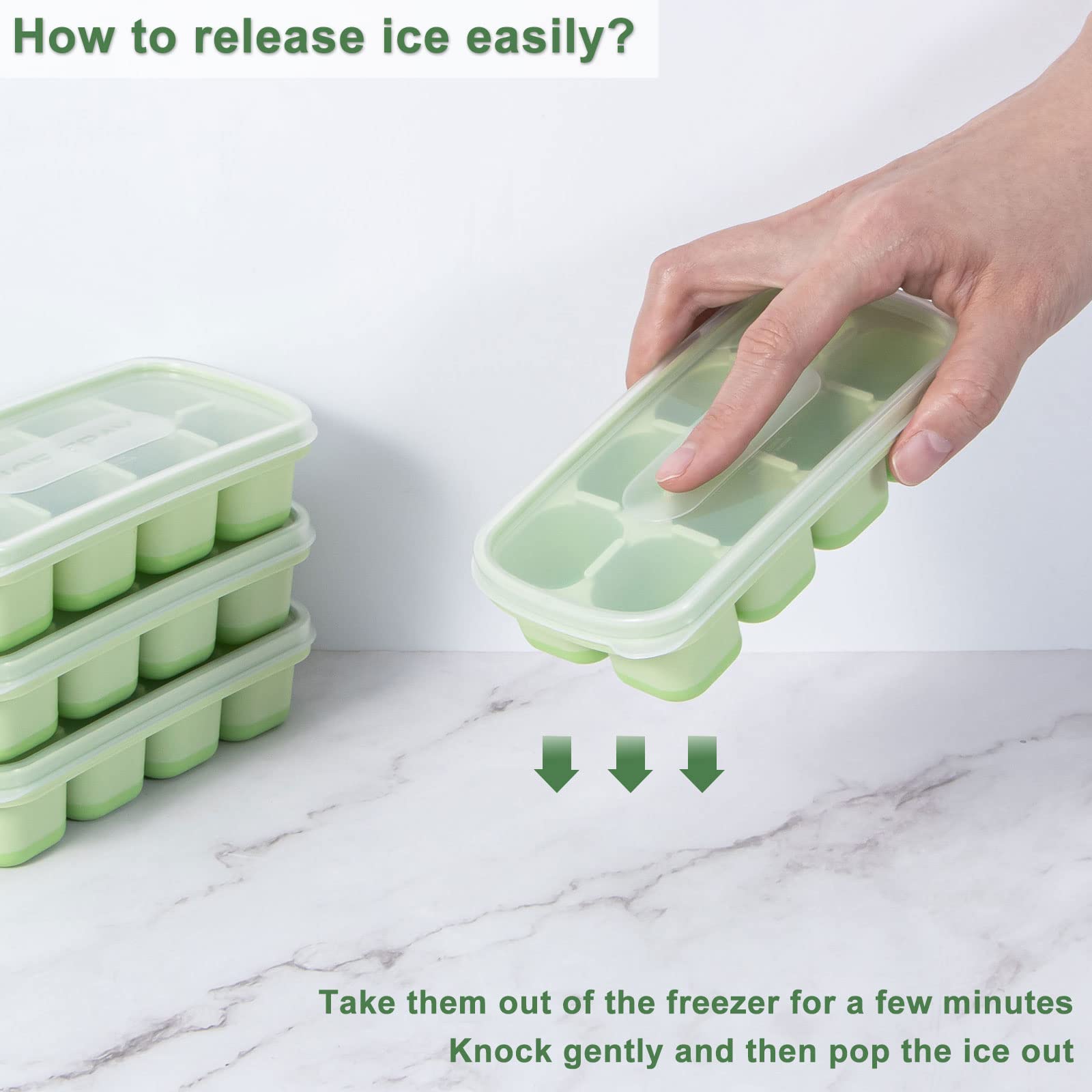 Yeeco 4-Pack Mini Silicone Ice Cube Trays with Lid - 5.6”×2.8”×1.4” Small Ice Cube Molds (8 Cubes Each) - Easy Release for Mini Fridge, Cocktails, Whiskey & Beverages - Perfect for Home Bars, Parties & Office Use (Green)