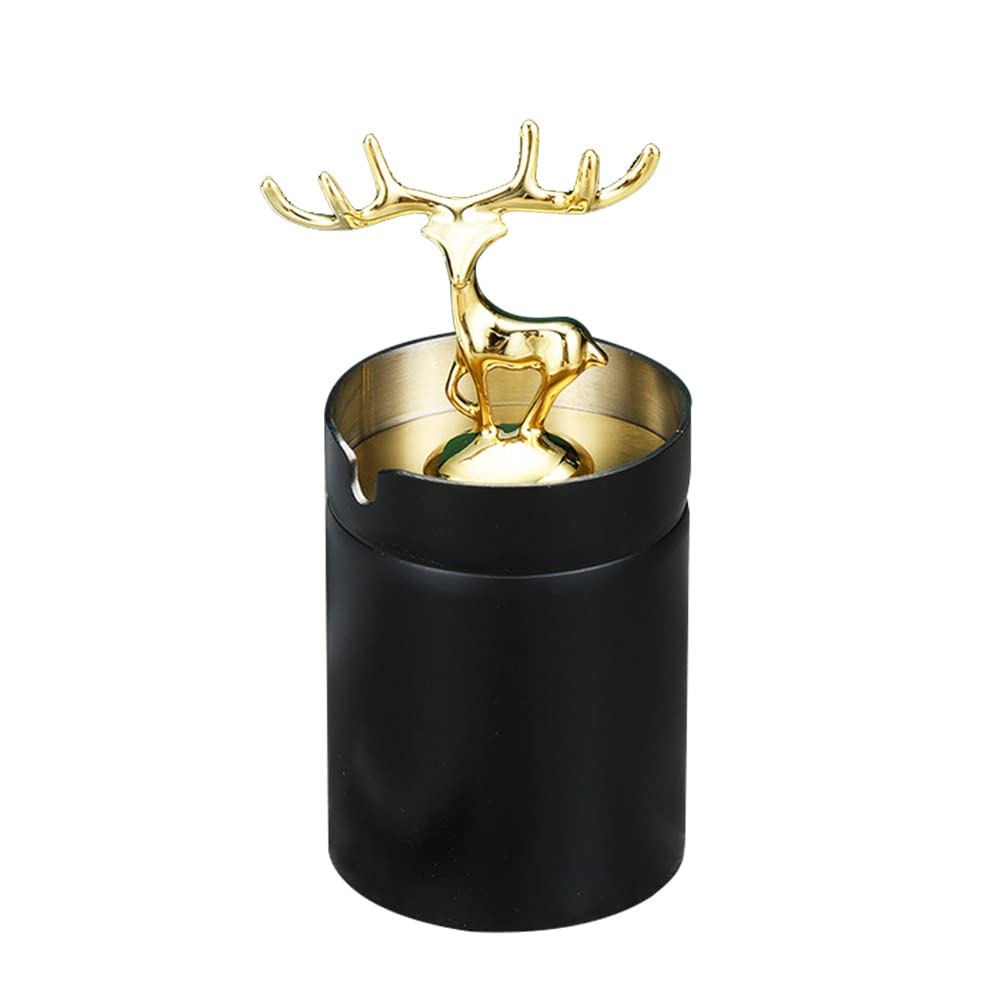 Portable Car Ashtray with Lid - Stainless Steel Smokeless Auto Ash Tray & Mini Trash Can | Detachable Diamond Cover Holder for Women | Perfect for Road Trips, Commuting & Smoking in Vehicle (Black)