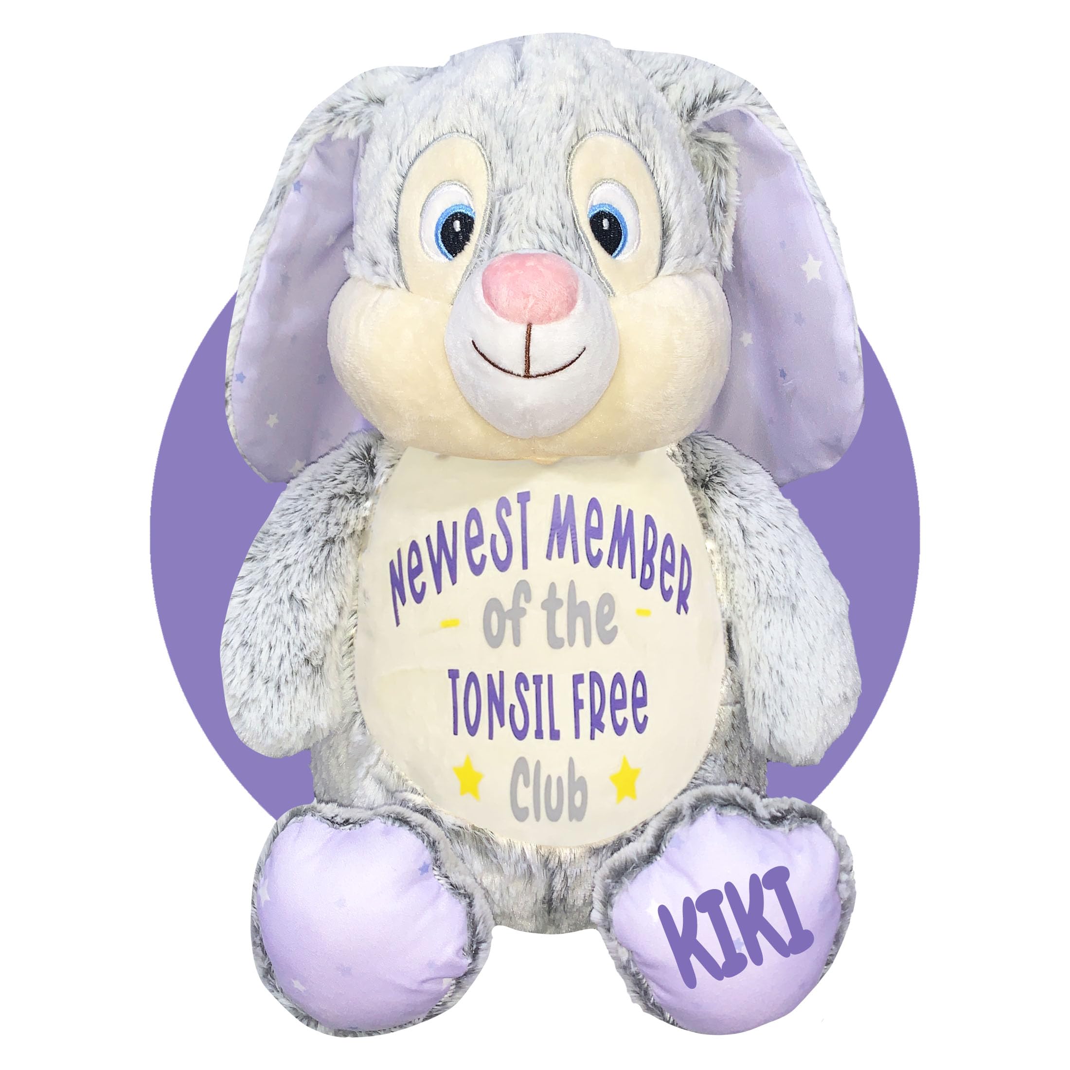 Personalized Tonsillectomy Recovery Gift for Kids - Lavender Bunny Face Heating Pad - Get Well Soon Present After Tonsil Surgery - Ideal for Post-Op Comfort & Pain Relief
