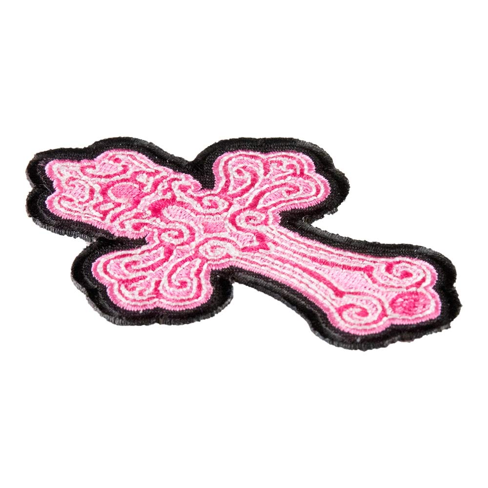 Christian Cross Pink Iron On Patches for Clothing & Jeans - 2.5x3.25 Inch Small DIY Sew On Embroidered Religious Patch for Jackets, Bags, Hats - Decorative Fabric Applique for Faith-Based Fashion & DIY Crafts