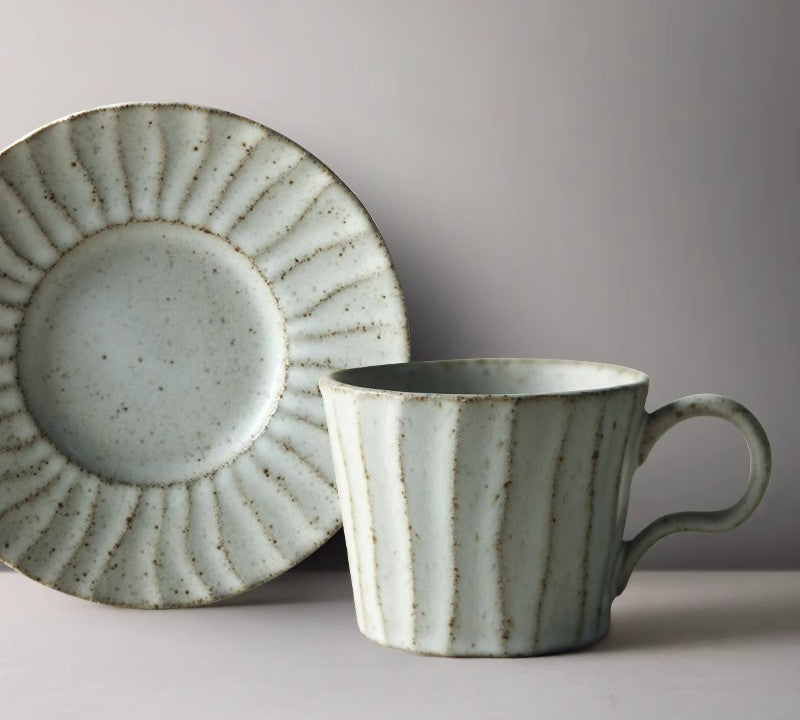 Handmade Ceramic Coffee Cup with Saucer - Unique Modern Tea Cup Set for Afternoon Tea, Office or Home Use - Creative Pottery Mug for Espresso, Latte & Tea Lovers