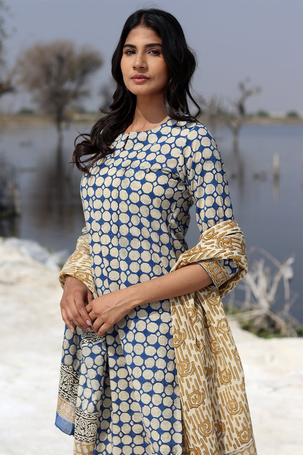 DAZZLE BLING Block Printed Salwar Suit Set for Women - Indian Ethnic Wear, Handcrafted Embroidered Kurti with Palazzo & Dupatta - Perfect for Festivals, Weddings & Special Occasions