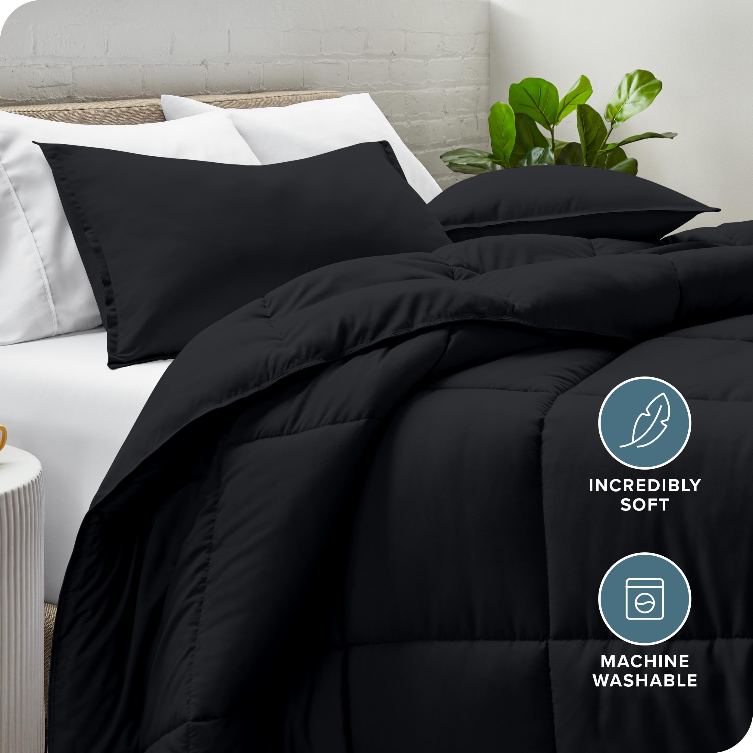 Bare Home Oversized Queen Comforter Set - Ultra Soft Goose Down Alternative - Premium 1800 Series All Season Warmth - Perfect for Master Bedroom, Guest Room & Cozy Winter Nights (Black)