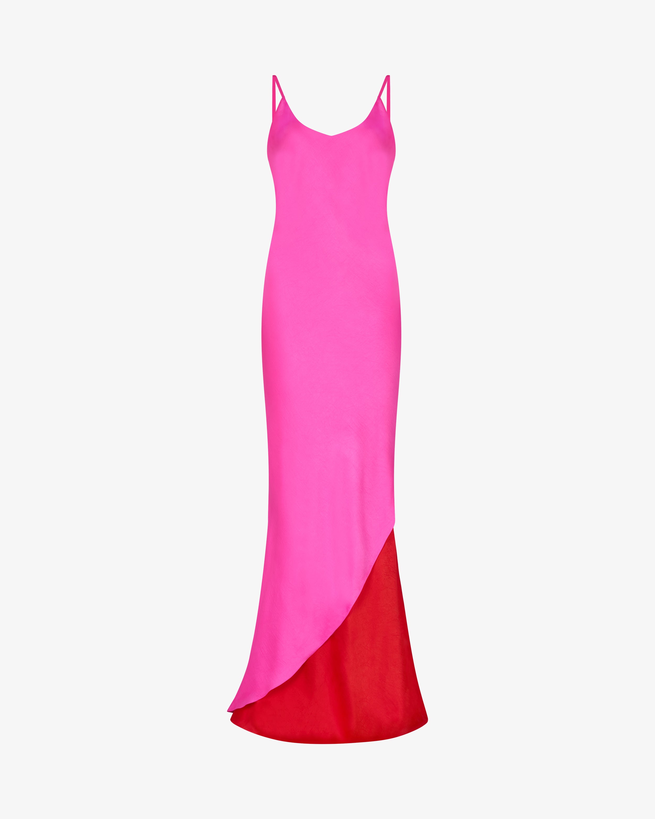 Double Layer Slip Dress for Women - Bright Pink & Red Satin Nightgown, Elegant Loungewear for Sleepwear, Date Night or Special Occasions