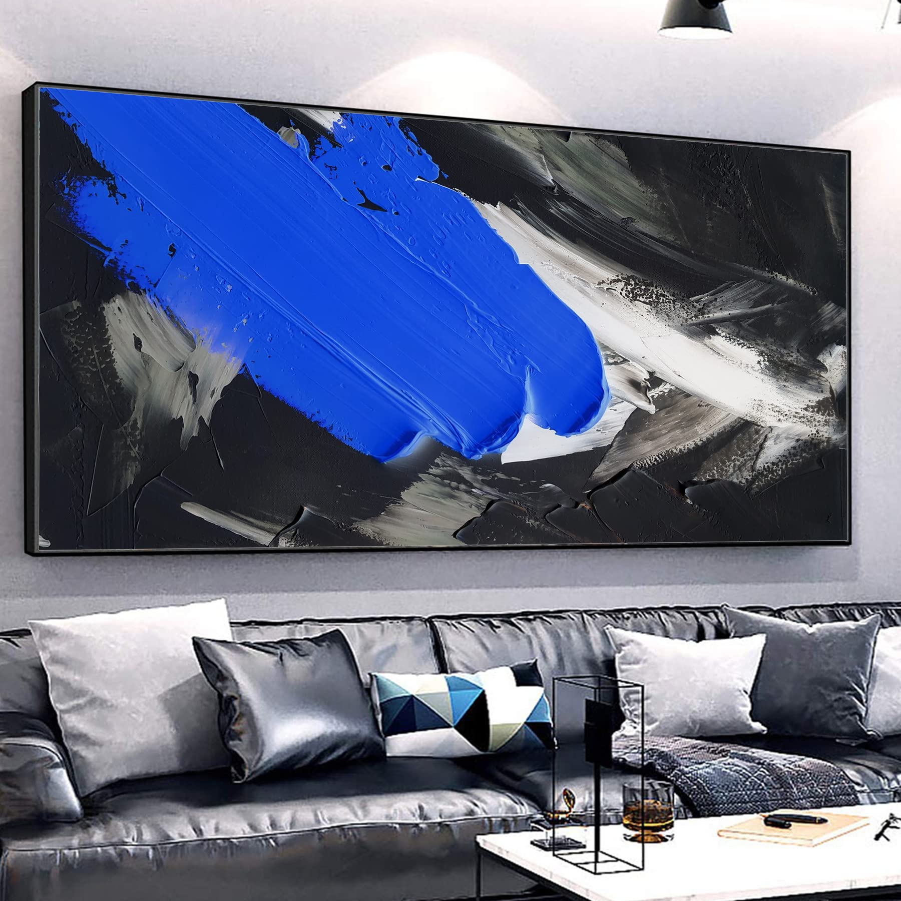 64x32 Inches Modern Abstract Oil Painting - Mid Century Wall Art Print in Black, White & Beige | Neutral Minimalist Gallery Art for Living Room, Bedroom & Office Decor