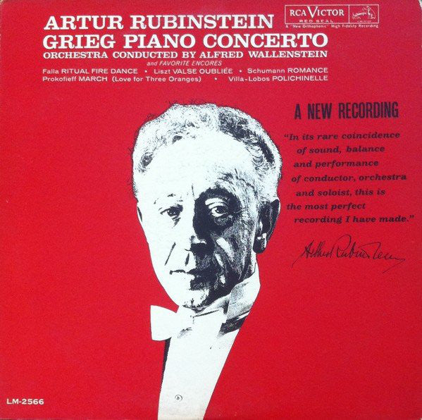 Arthur Rubinstein, Edvard Grieg, Alfred Wallenstein - Piano Concerto Vinyl Record LP (Mono, Near Mint to Mint Condition) - Perfect for Classical Music Collectors & Audiophiles