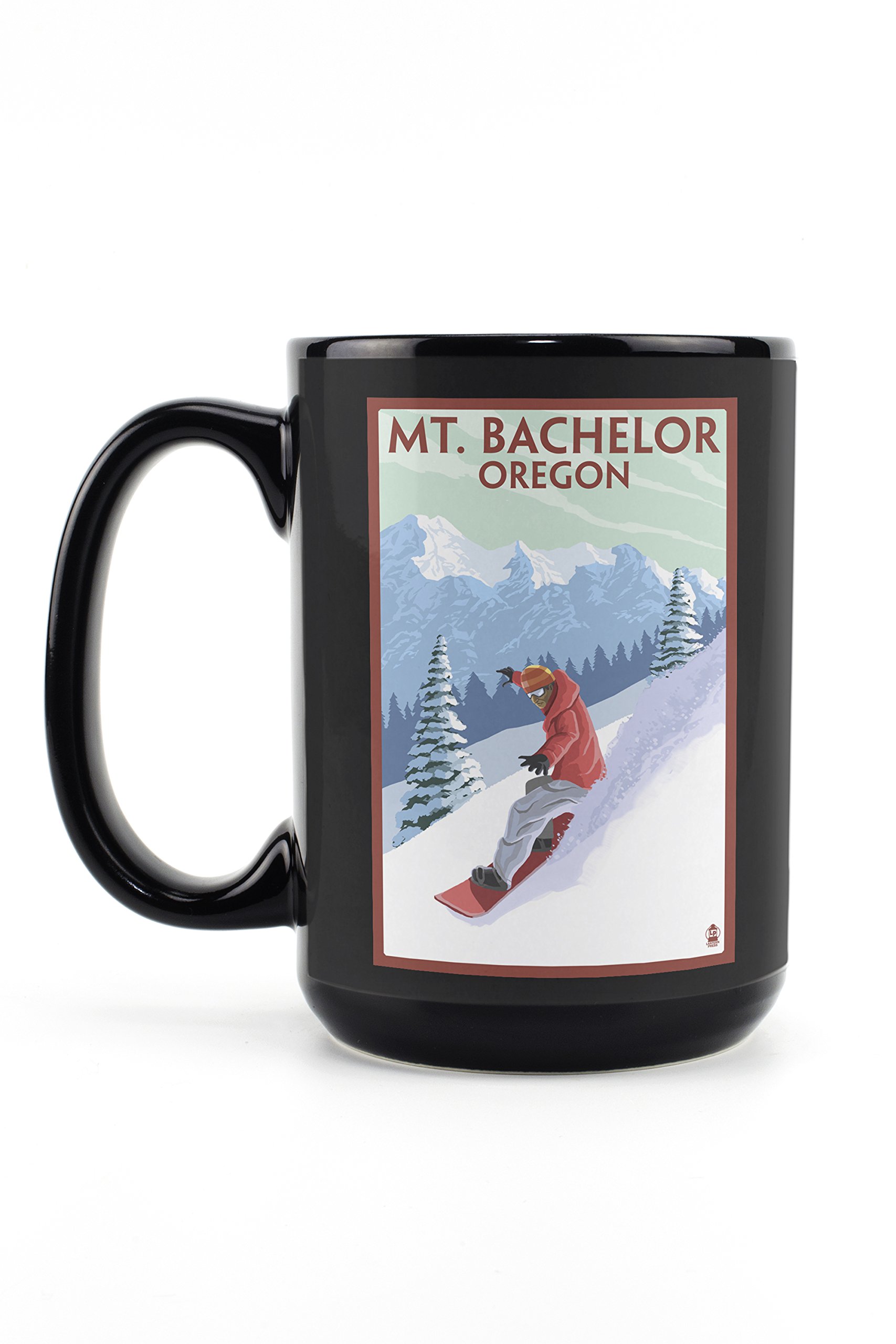 Mt. Bachelor Oregon Snowboarder Design 15oz Black Ceramic Coffee Mug - Microwave & Dishwasher Safe - Perfect for Hot Cocoa, Tea & Office Use