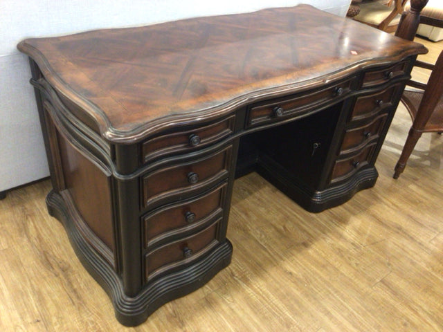 Stylish Dark Wood Hooker Desk with Keys - Perfect for Home Office, Study Room & Workspace Organization