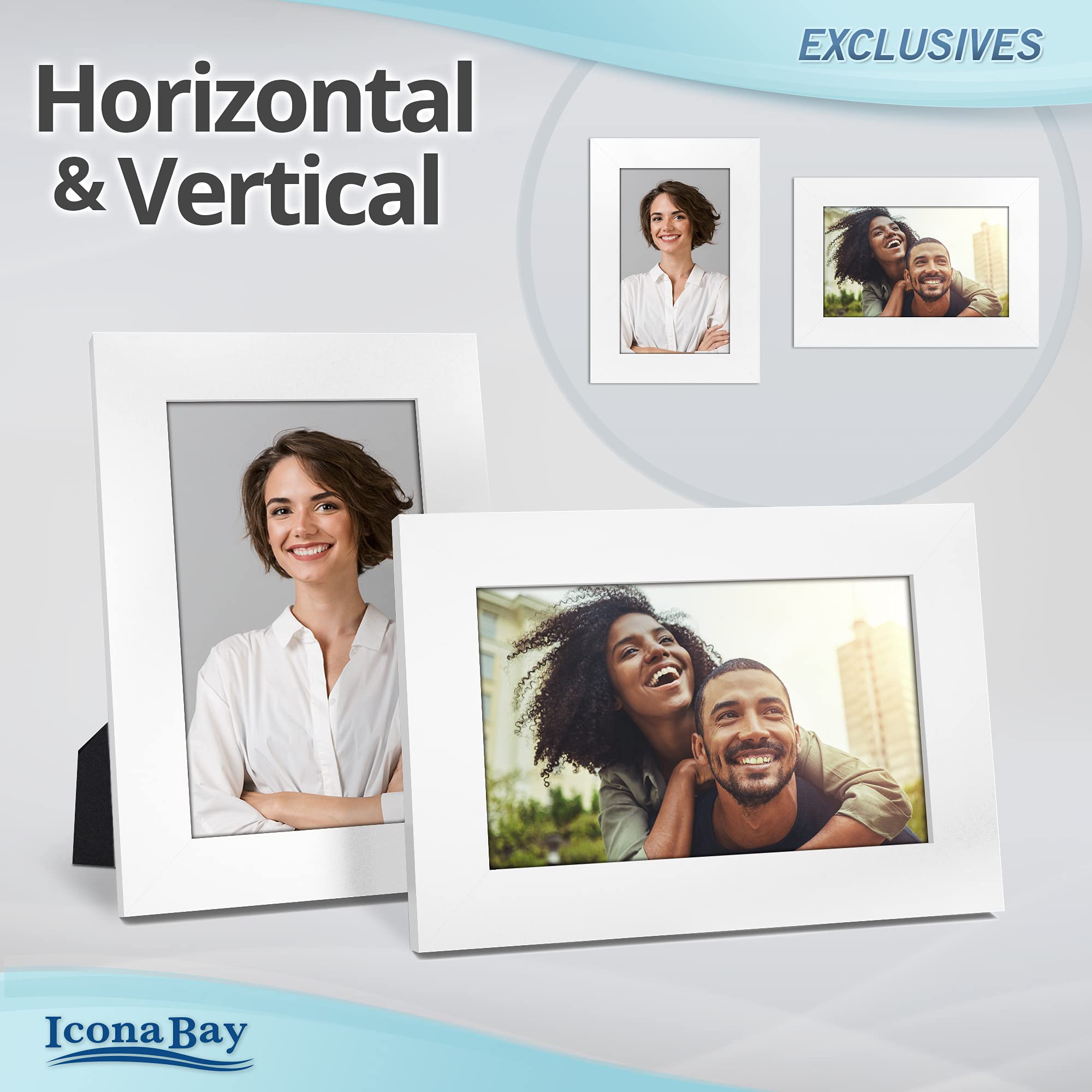 Icona Bay 4x6 Picture Frames (White, 6 Pack) - Premium Wood Composite Photo Frames for Wall or Tabletop Display - Perfect for Home Decor, Office, Wedding Photos & Gift Giving