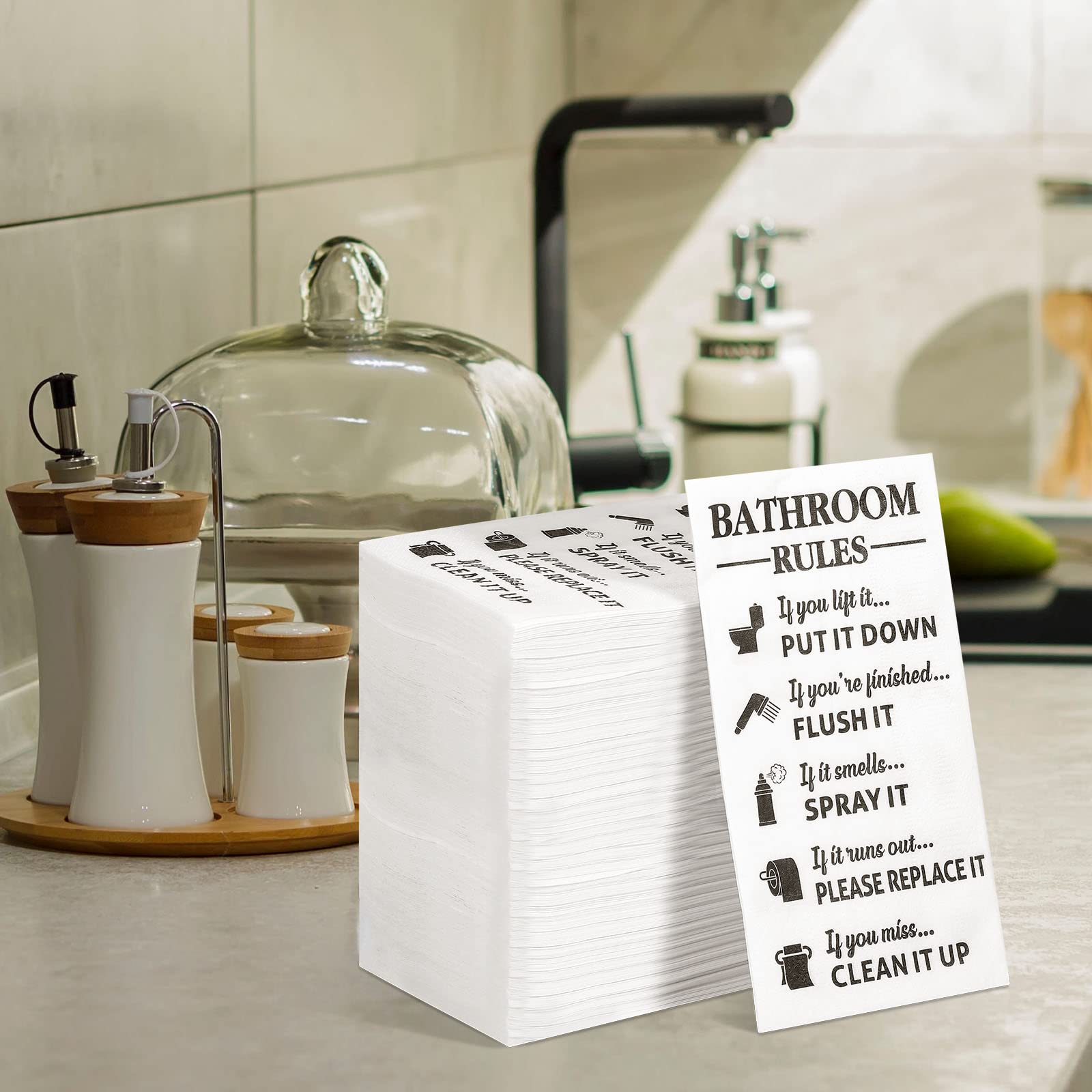 Funrous 100-Pack Disposable Paper Hand Towels - Premium Bathroom Guest Napkins for Weddings, Birthday Parties & Baby Showers | Decorative Toilet Rules Towels for Home & Event Decor