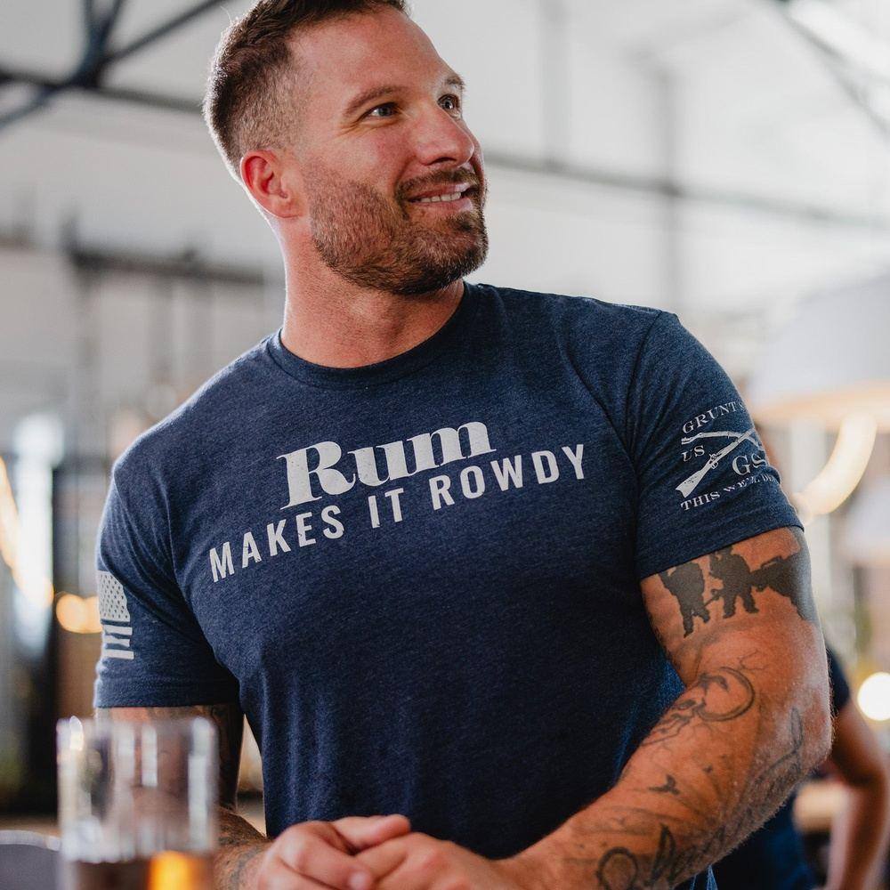 Rum Makes It Rowdy T-Shirt - Midnight Navy - Funny Drinking Tee for Parties & Beach Outings