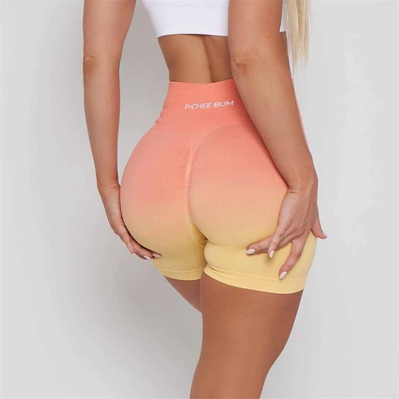 2023 Pchee Gradient Yoga Shorts for Women - High Waist Seamless Leggings, Push Up Tights for Gym, Fitness & Workout - Comfortable & Stylish Activewear for Running, Yoga & Daily Wear