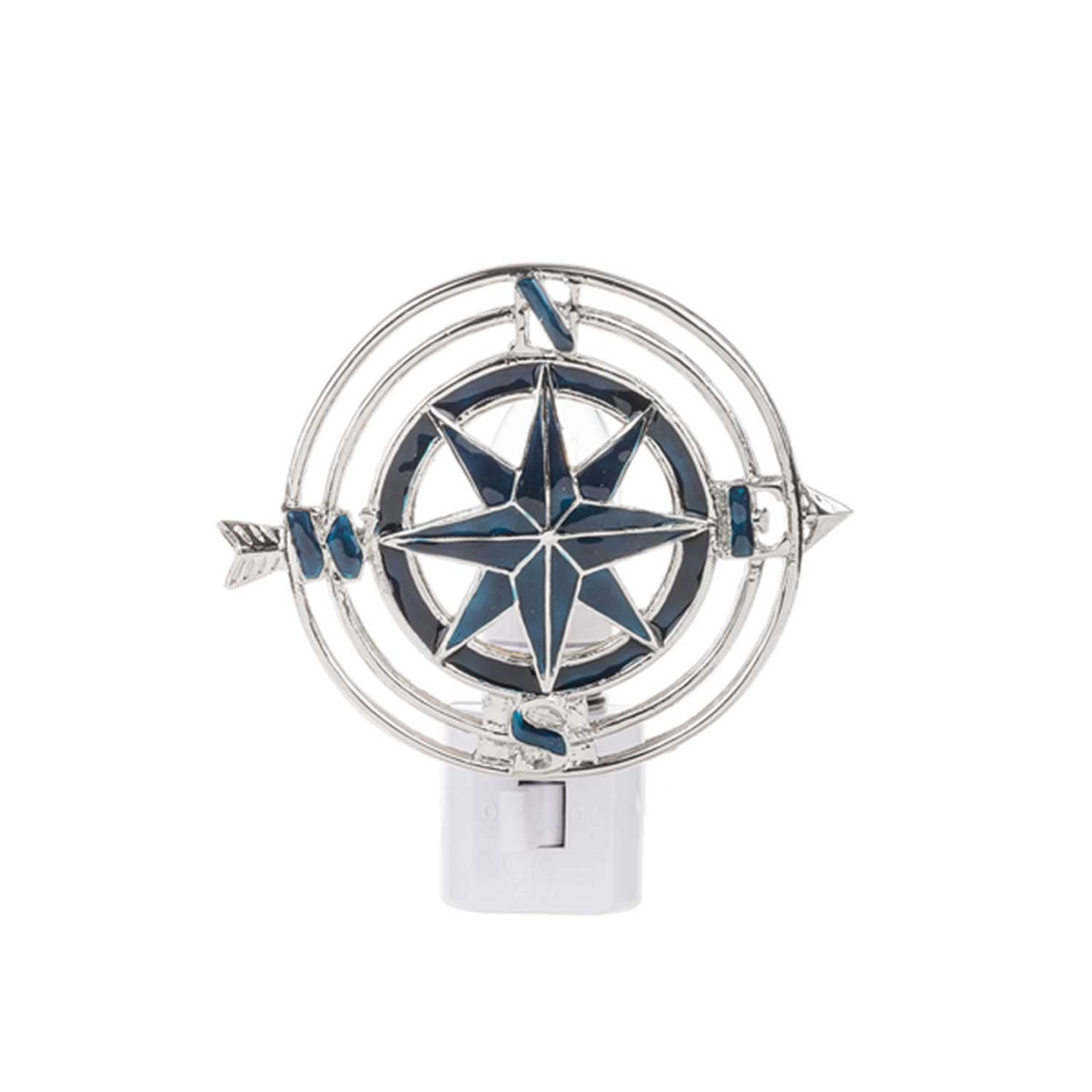 Midwest-CBK Blue Adventure Compass Night Light - Kids Room Decor, Camping Gear & Bedside Lamp for Boys Girls Bedrooms, Nursery, Dorm (LED, Battery Powered)