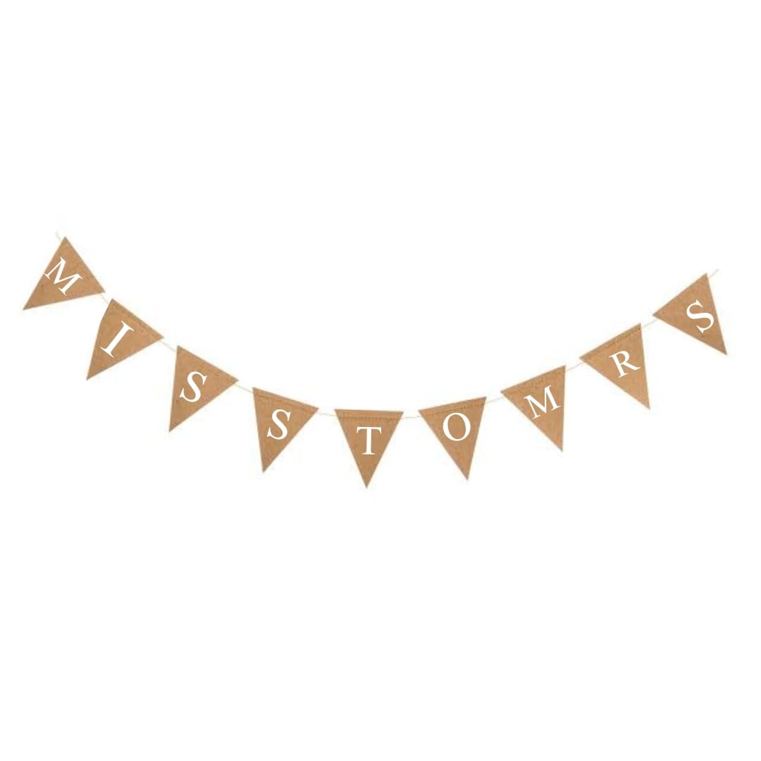 Miss to Mrs Banner - Rustic Burlap Bridal Shower Garland Decor for Wedding, Engagement Party & Hen Night - Perfect for Photo Backdrops & Venue Decoration