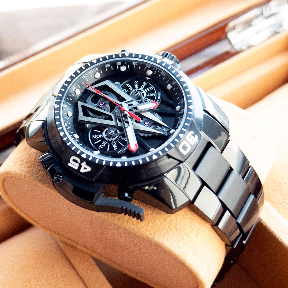 REEF TIGER Men's Automatic Mechanical Watch - Stainless Steel Sports Chronograph with Date Window, Water Resistant, Multi-Functional RGA3591 - Perfect for Outdoor Adventures, Business Meetings & Casual Wear