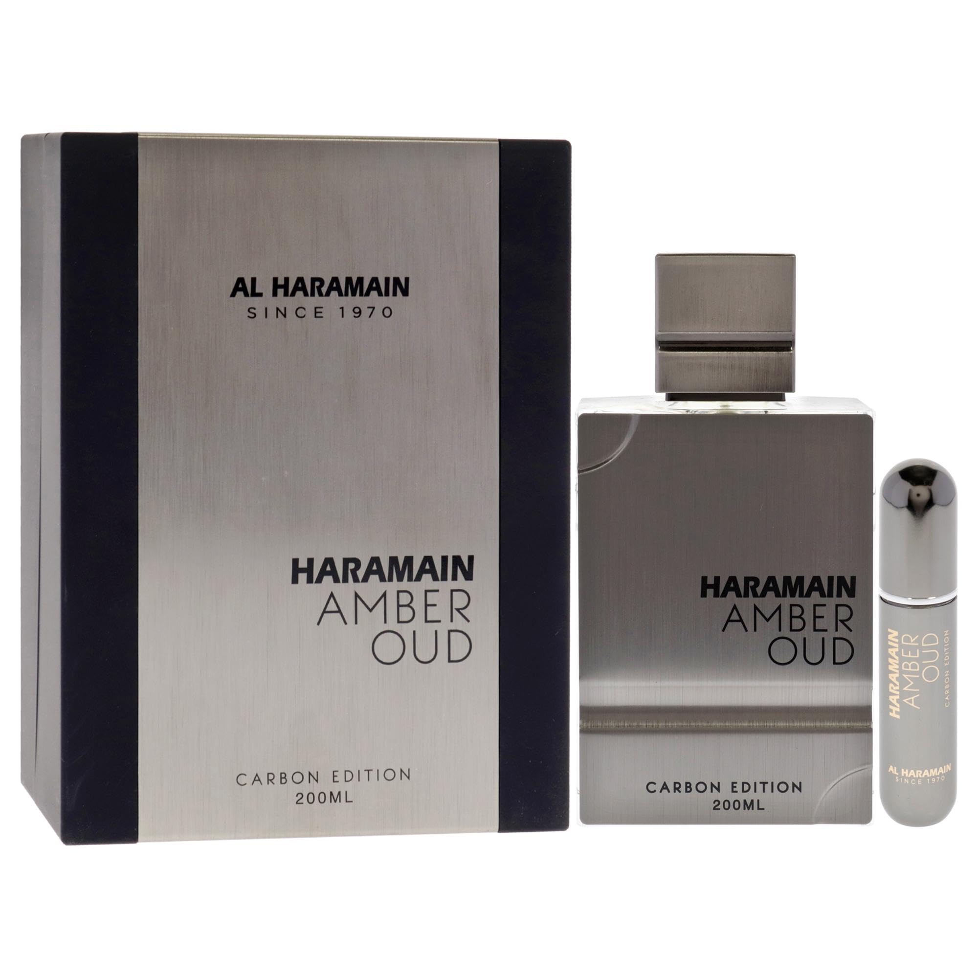 Al Haramain Amber Oud Carbon Edition 200ML EDP Spray for Men & Women - Luxury Arabic Perfume with Travel Atomizer - Perfect for Gifts, Date Nights & Special Occasions