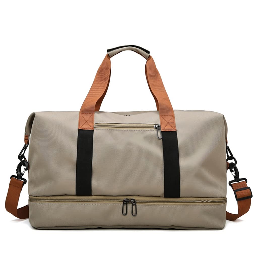 MMLLZEL Women's Gym Bag - Lightweight Nylon Crossbody Fitness Bag for Yoga, Travel & Sports - Khaki Color, 46x25x28cm - Perfect for Workouts, Gym, Running & Outdoor Activities