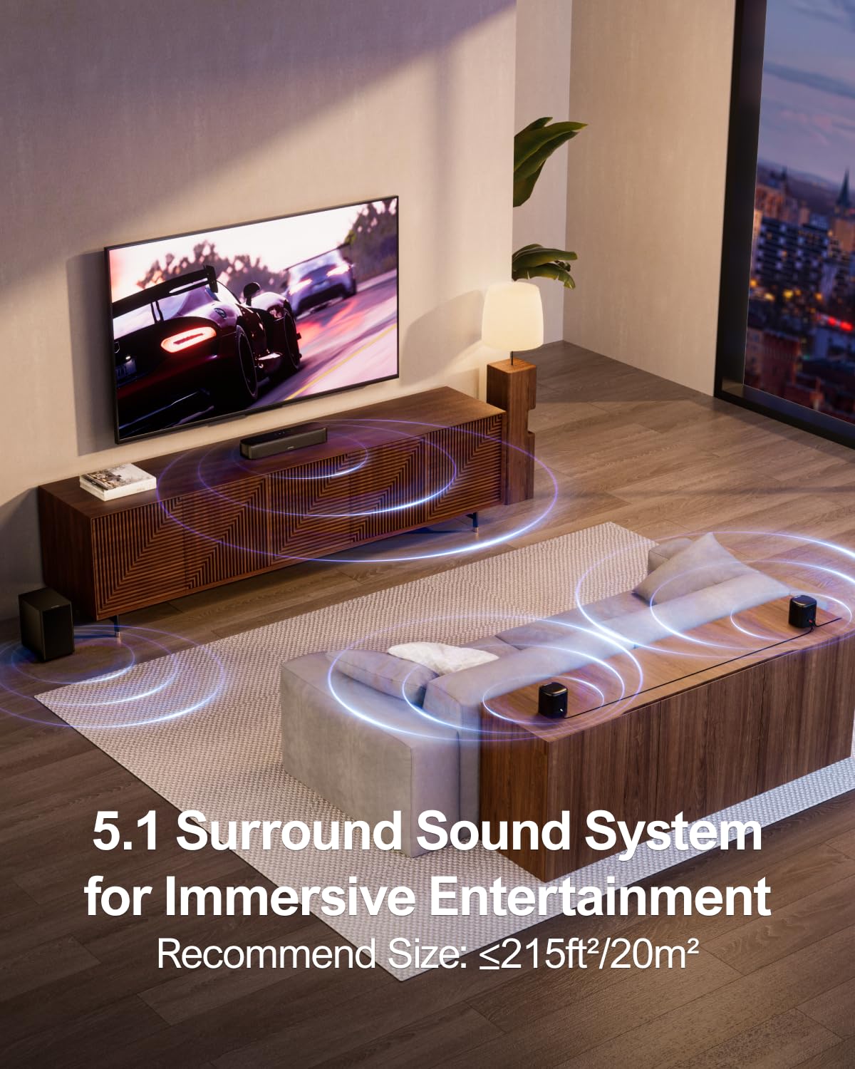 ULTIMEA Aura A30 5.1 Channel Sound Bar System with Virtual Surround Sound - 250W Peak Power, Wireless Subwoofer & 2 Rear Speakers for Smart TV - App Control, Optical/AUX/Bluetooth - Perfect for Home Theater, Movie Nights & Gaming