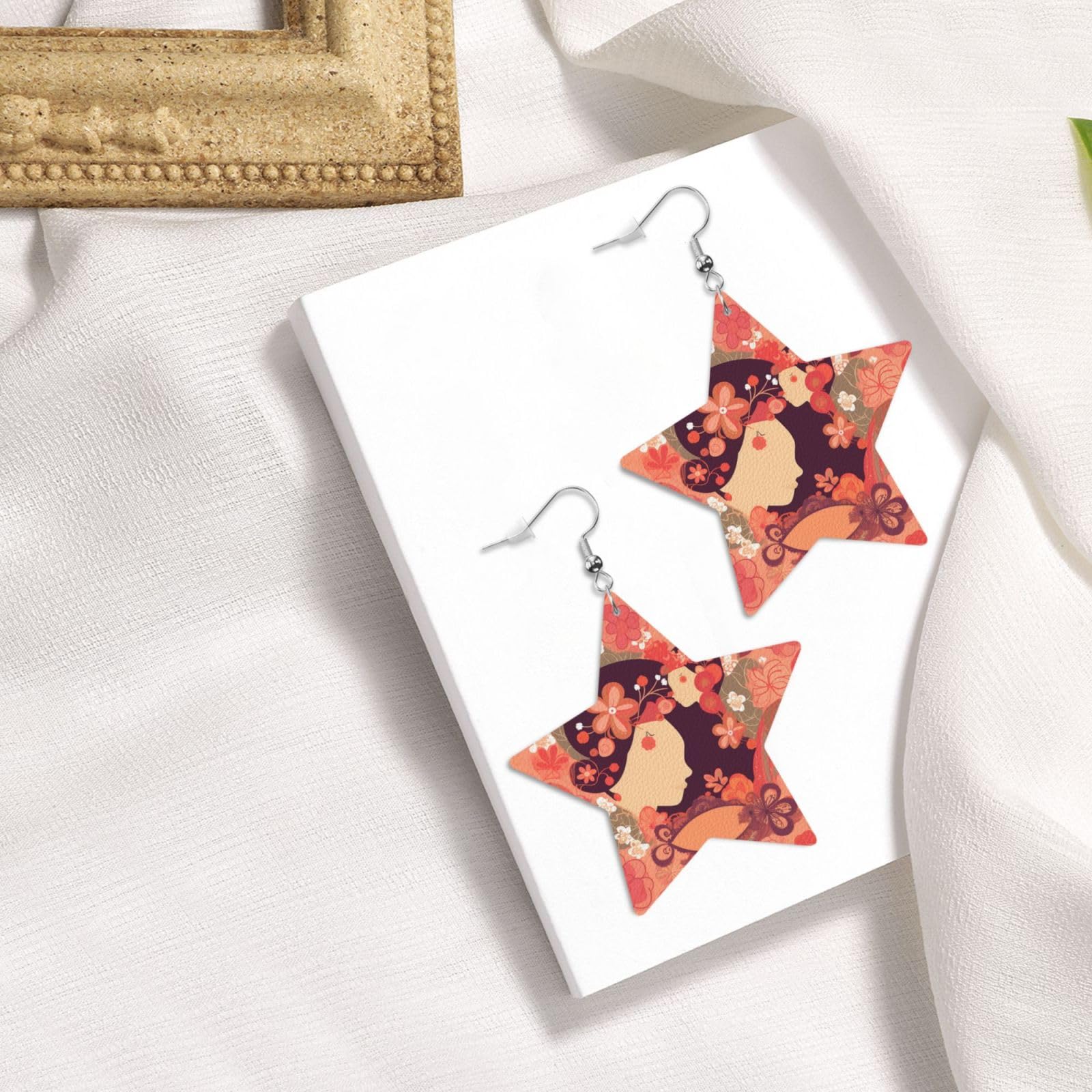 Fashionable Leather Star Earrings for Women - Daisy & Frame Dangle Earrings - Perfect Valentine's Day & Anniversary Jewelry Gift - Great for Date Nights & Special Occasions