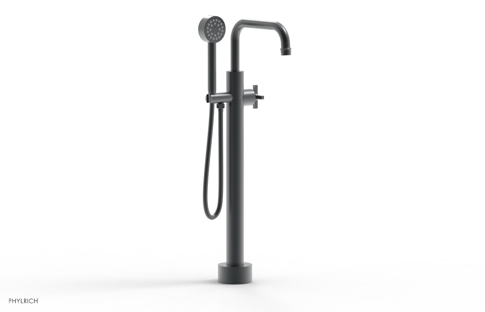 HEX MODERN Low Floor Mount Tub Filler with Cross Handle & Hand Shower - Model 501 54 03 - Perfect for Contemporary Bathroom Renovations and Spa-Like Shower Experiences