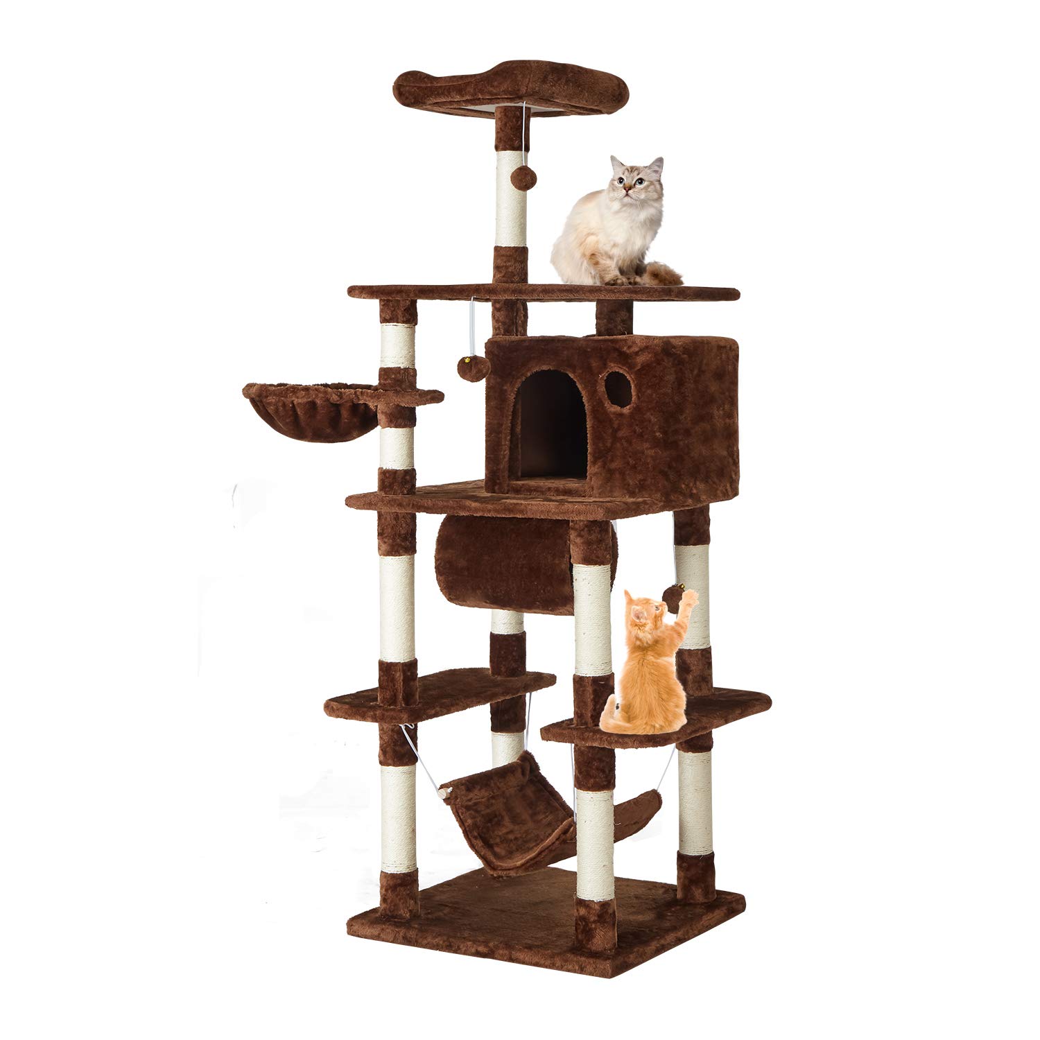 Kinpaw 68 Inch Cat Tree for Indoor Cats - Multi-Level Kitten Tower with Scratching Posts, Perch, Basket & Balls - Durable Cat Activity Center for Play, Climbing & Relaxation - Perfect for Small Cats & Kittens in Apartments & Homes