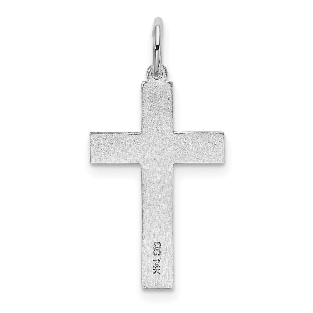 14K White Gold Laser-Engraved Cross Crucifix Pendant Charm (26mm x 14mm) - Perfect for Necklaces, Bracelets & Religious Jewelry Gifts