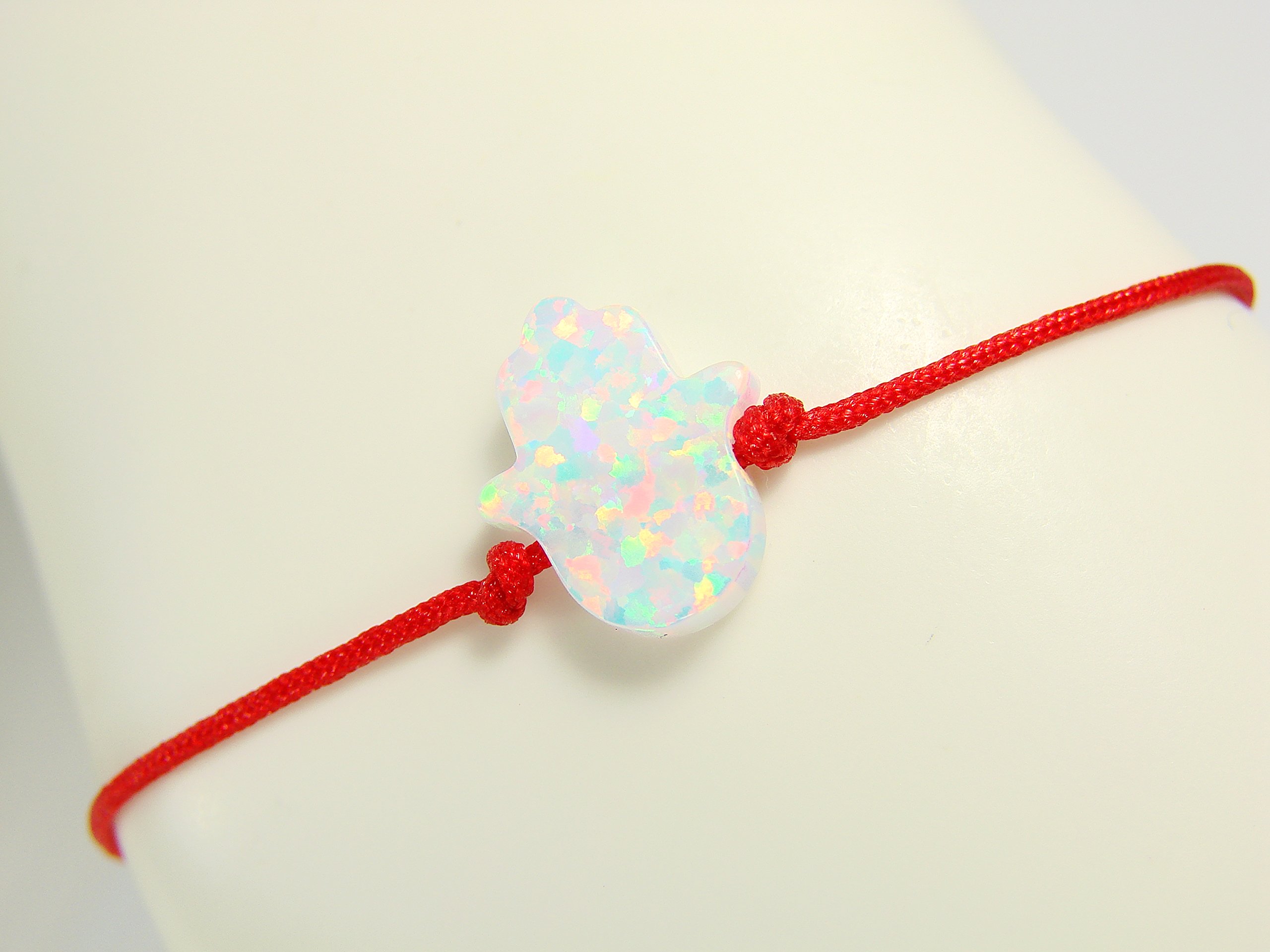White Opal Hamsa Hand Red Cord String Bracelet - Spiritual Protection & Boho Chic Jewelry for Women