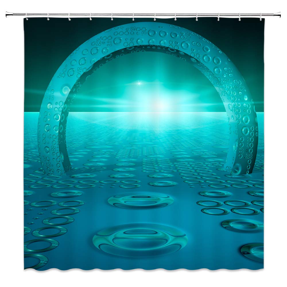 BOYIAN Stargate Shower Curtain - Galaxy & Planet Science Fiction Bathroom Decor, 70x70 Inch Teal Polyester Fabric with Plastic Hooks - Perfect for Space-Themed Bathrooms & Sci-Fi Home Decor