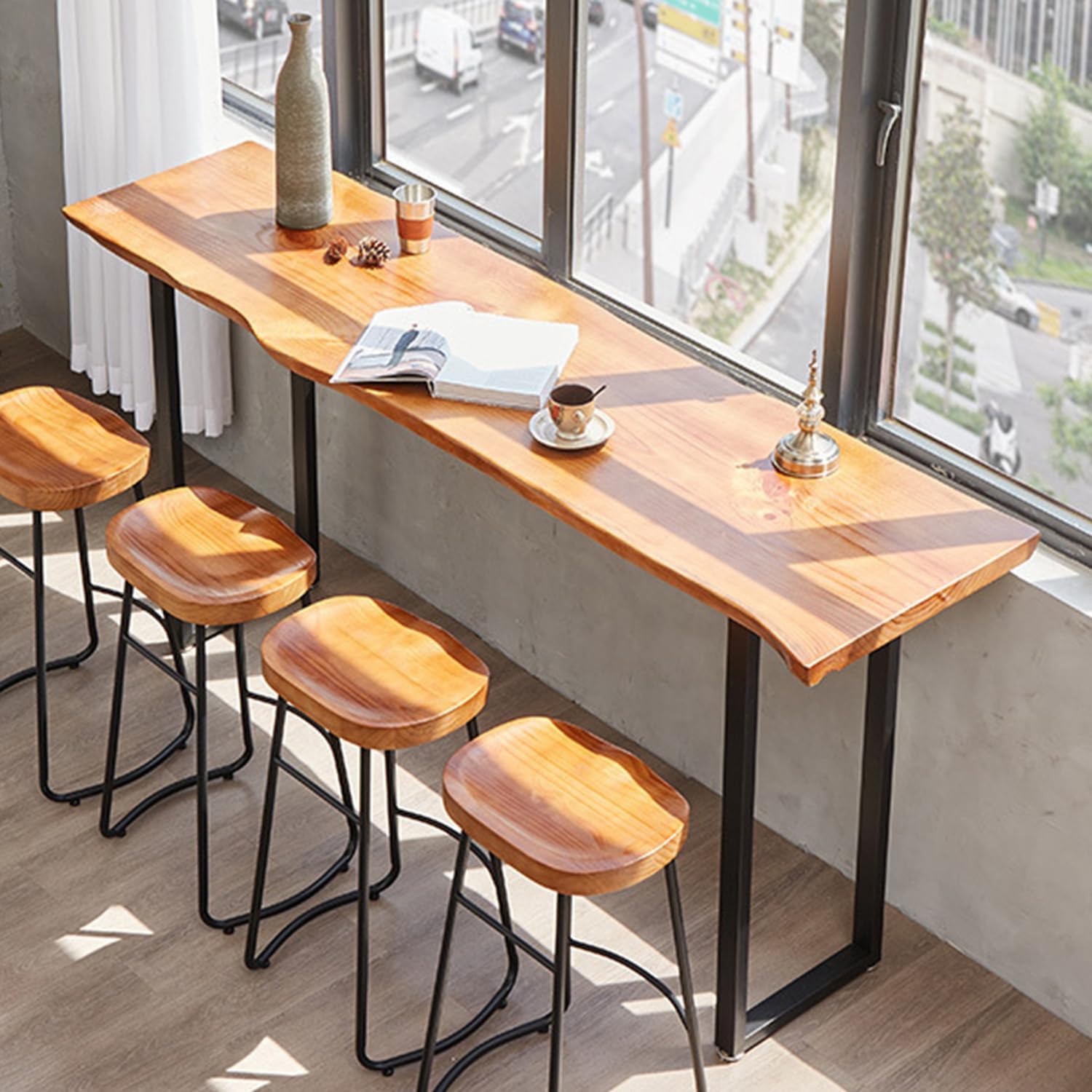 Solid Wood Narrow Bar Table with Metal Legs - 55.1