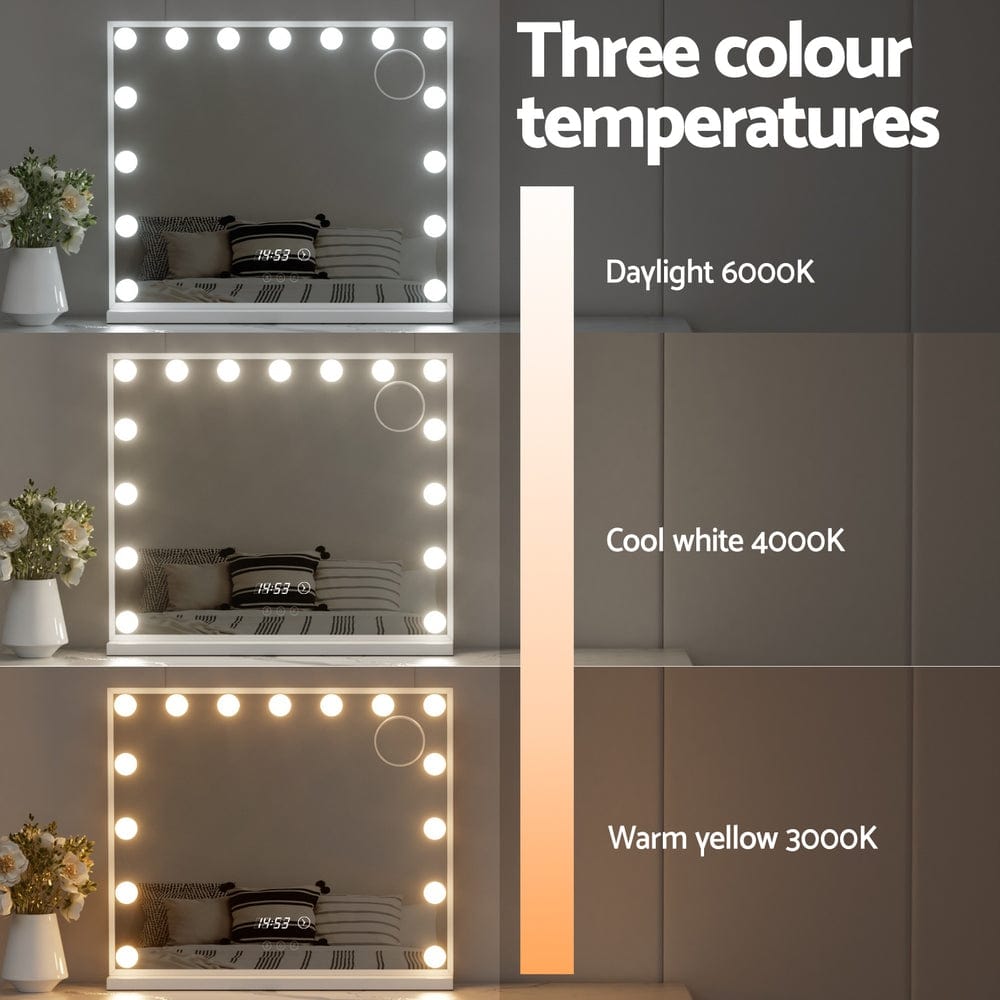 Embellir Hollywood Makeup Mirror with 15 LED Lights - 60x52cm Vanity Mirror with Touch Control & Time Display for Professional Makeup, Skincare, and Salon Use