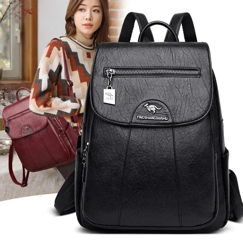 Vintage Soft Leather Women's Backpack - Stylish & Durable Purse for College, Travel & Everyday Use