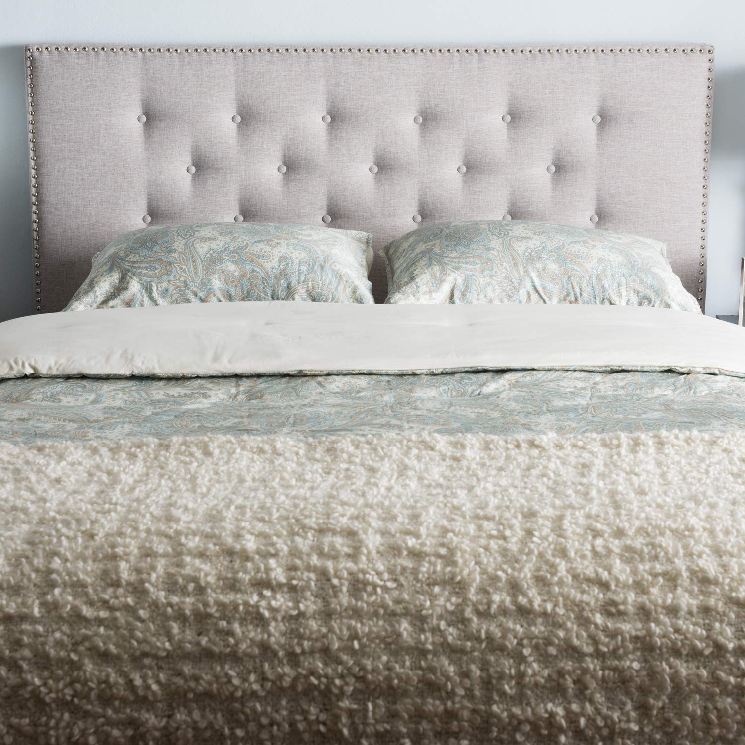 Baxton Studio Windsor Modern Grey Beige Fabric Upholstered Queen Size Headboard - 100% Polyester Foam Padding - Contemporary Bedroom Decor for Master Bedroom & Guest Room