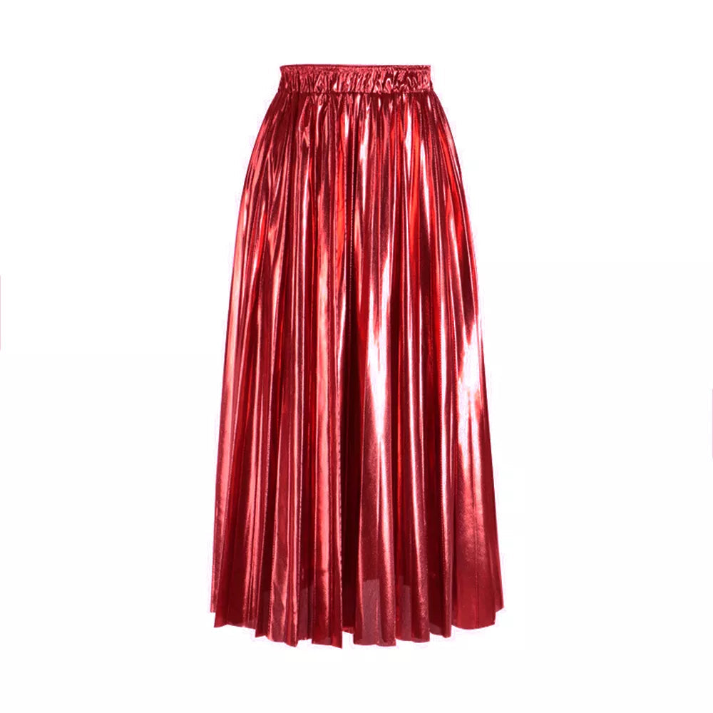 Elegant High Waist Pleated Midi Skirt for Women - Black, Silver & Gold Solid Colors | Perfect for Office, Party & Casual Wear