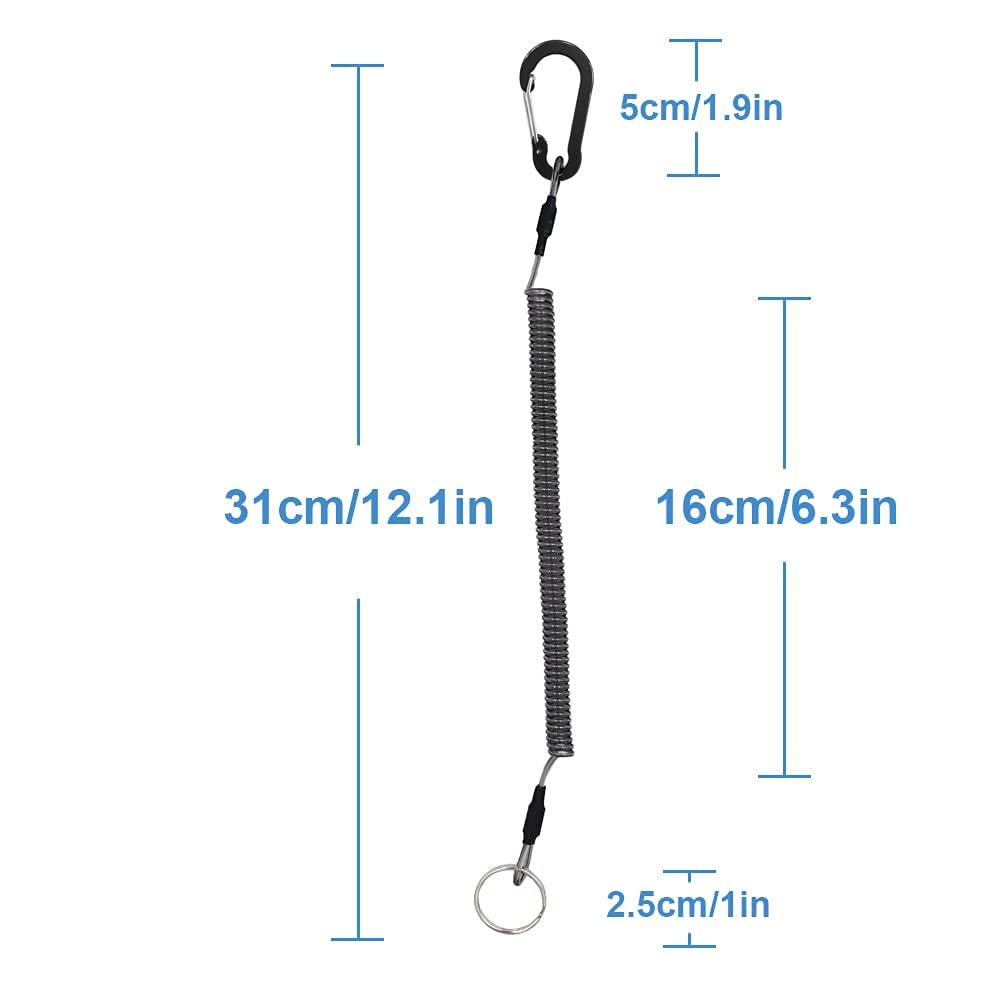 Lix&Rix Stretchy Coiled Key Lanyards for Kayak Fishing - Retractable Tool Leash for Pliers & Equipment (Black/Blue/Green/Red/Yellow/Silver) 4-6 Pack - Secure Gear While Boating, Camping & Outdoor Adventures