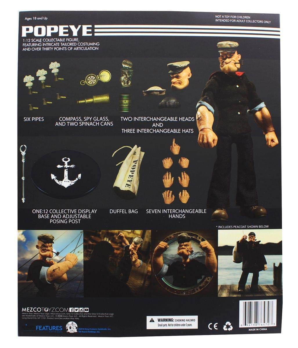 Mezco One:12 Collective Popeye Action Figure - Highly Detailed Collectible Toy for Display & Play - Perfect for Fans, Collectors & Gift Giving
