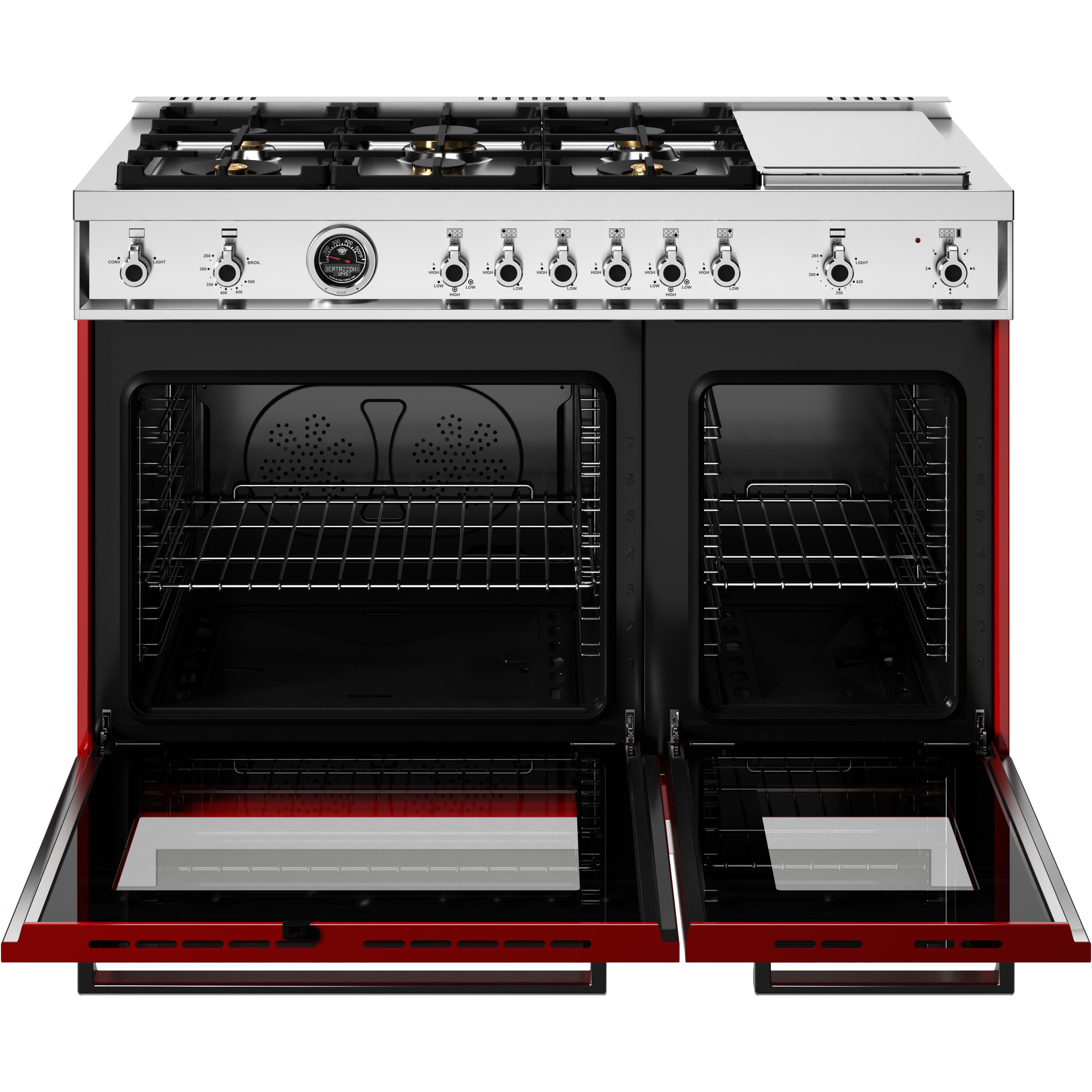 Bertazzoni PRO486BTFGMROT 48-Inch Professional Freestanding Gas Range - Stainless Steel, 6 Burners, Convection Oven - Perfect for Home Chefs & Gourmet Kitchens
