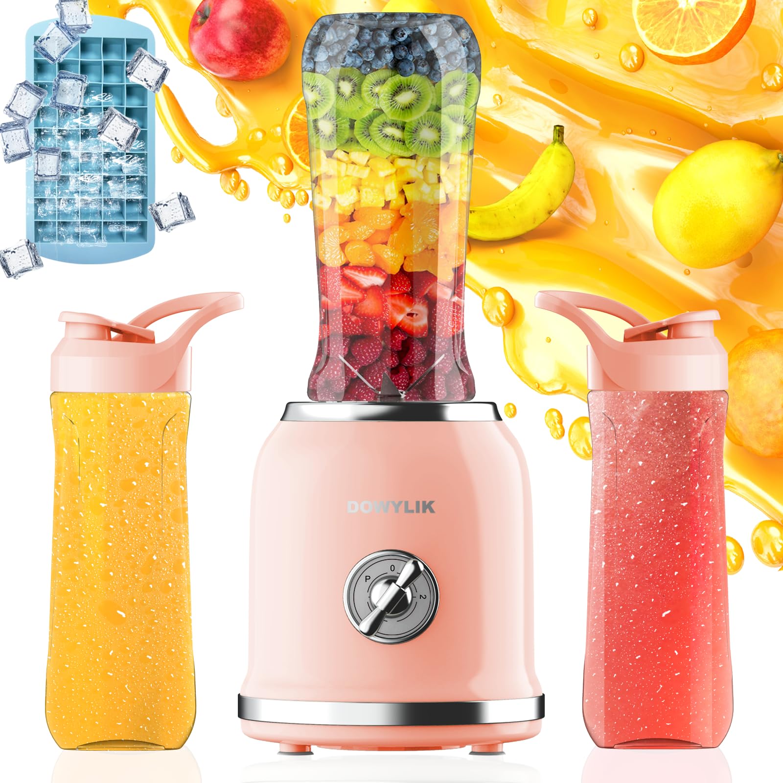 **Retro Personal Blender for Smoothies & Protein Shakes - 3-Speed Small Blender with 6-Edge Blade & 2 BPA-Free 20oz Travel Cups - Perfect for Home, Gym, Office & On-the-Go**