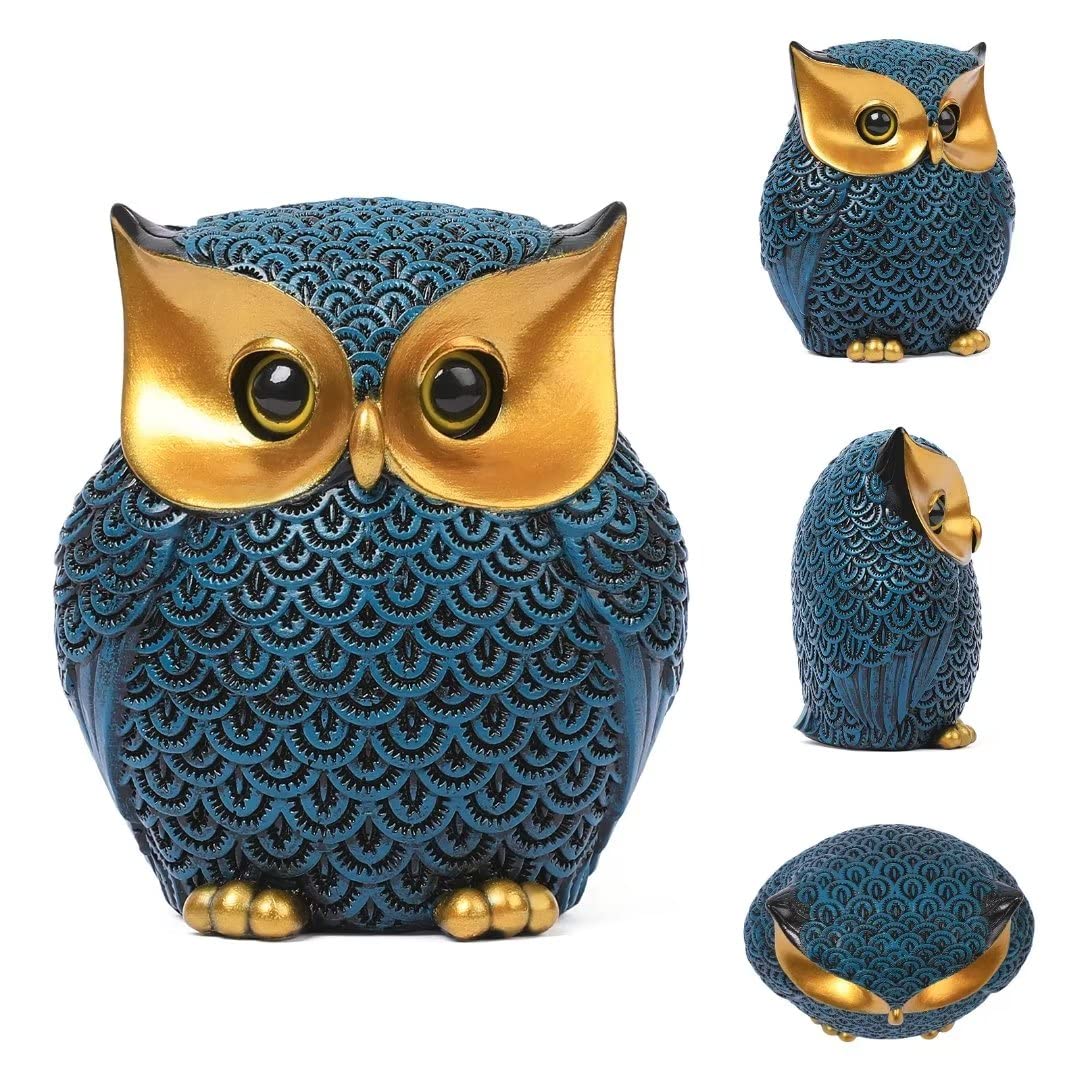 Owl Figurines for Home Decor - Small Owl Statues for Shelf, Office & Gifts | Handcrafted Blue Owl Decorations for Owl Lovers | Perfect for Bookshelf Displays, Housewarming Gifts & Desk Ornaments