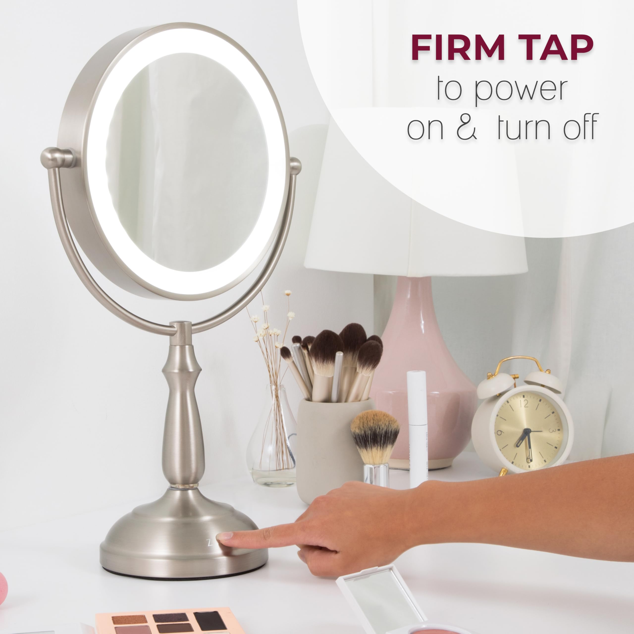 Zadro 11 Inch LED Makeup Mirror with Dimmable Touch Lights & Magnification - Perfect for Vanity, Bathroom, and Travel Makeup Application