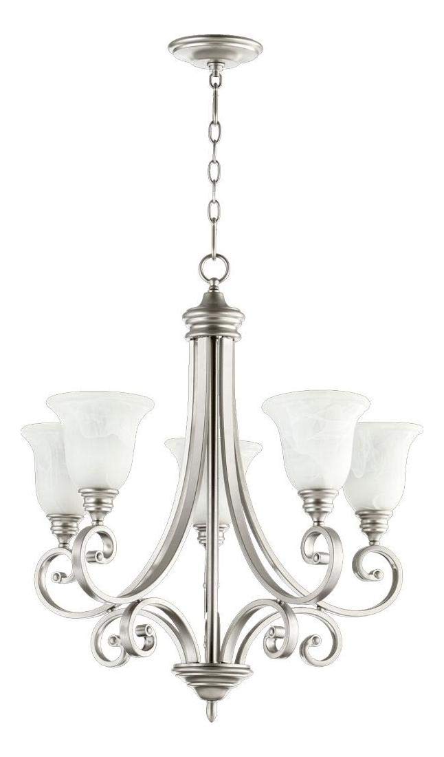 5-Light Faux Alabaster Glass Chandelier with Classic Nickel Finish - Elegant Dining Room & Bedroom Ceiling Lighting Fixture
