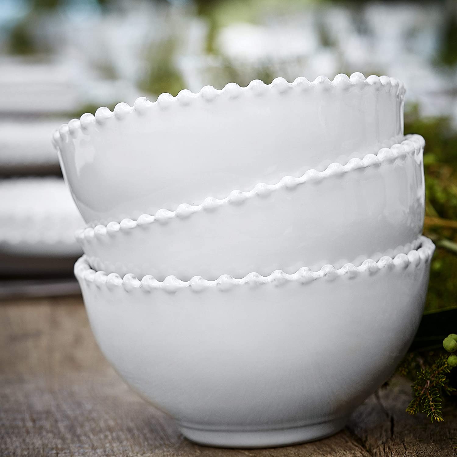COSTA NOVA Pearl Collection 5.25-inch White Ceramic Fruit Bowl - Elegant Stoneware Serving Dish for Kitchen, Dining Table & Fruit Display