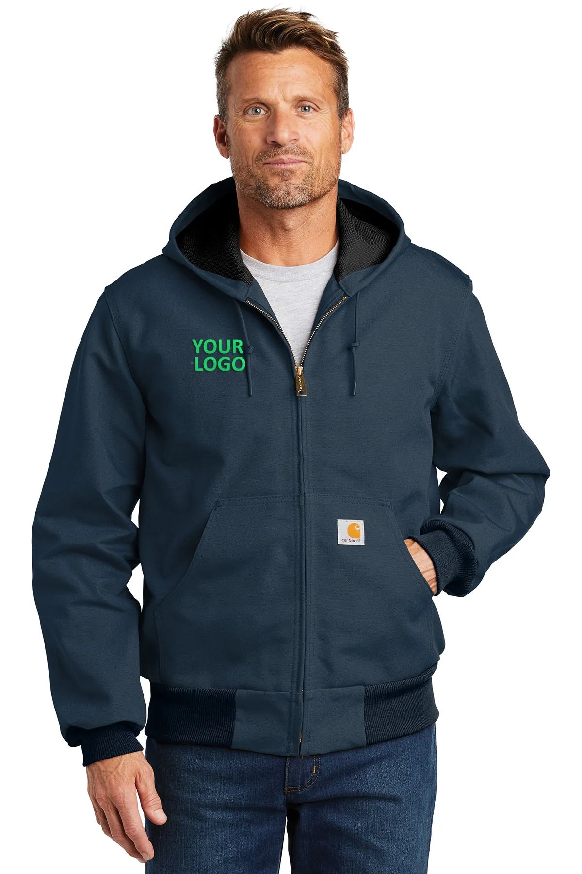 Carhartt Men's Thermal Lined Duck Work Jacket - Heavy Duty Winter Coat with Insulation, Dark Navy Blue - Ideal for Construction, Outdoor Jobs & Cold Weather Activities