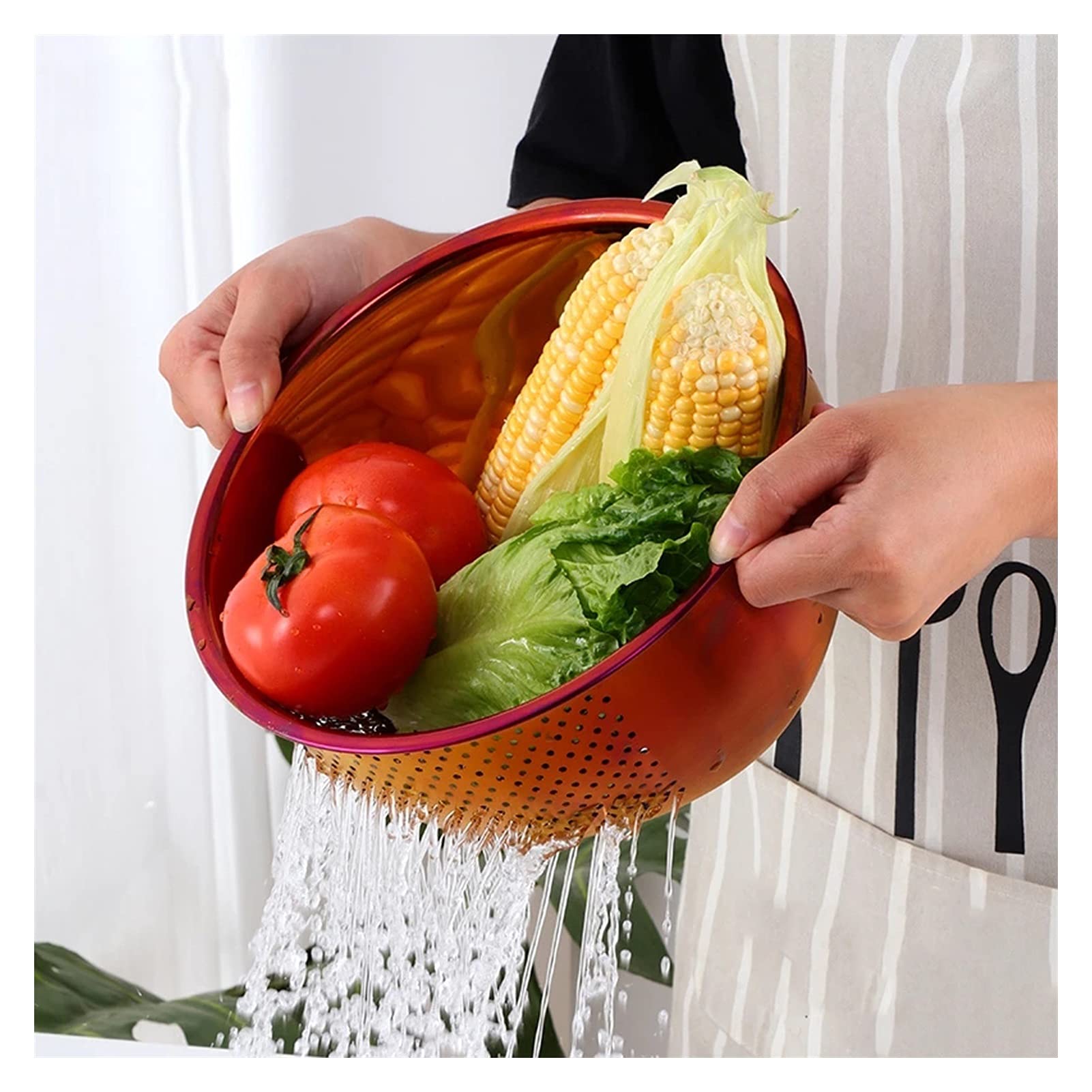 Stainless Steel Colander Strainer Basket - Rainbow No.3 Kitchen Sieve for Washing Rice, Pasta & Vegetables | Durable Food Strainer with Rose Gold Finish | Perfect for Cooking, Meal Prep & Drain Pasta Water