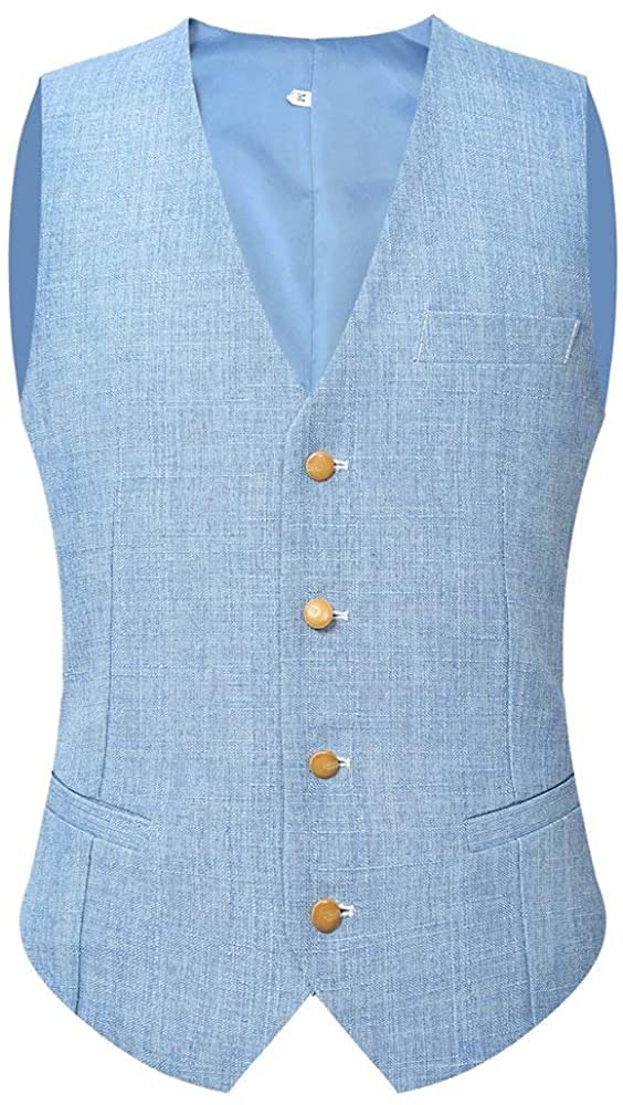 Men's Slim Fit 3-Piece Linen Wedding Suit - Breathable Summer Groomsmen Tuxedo Blazer with Pants & Vest for Prom, Party & Formal Occasions