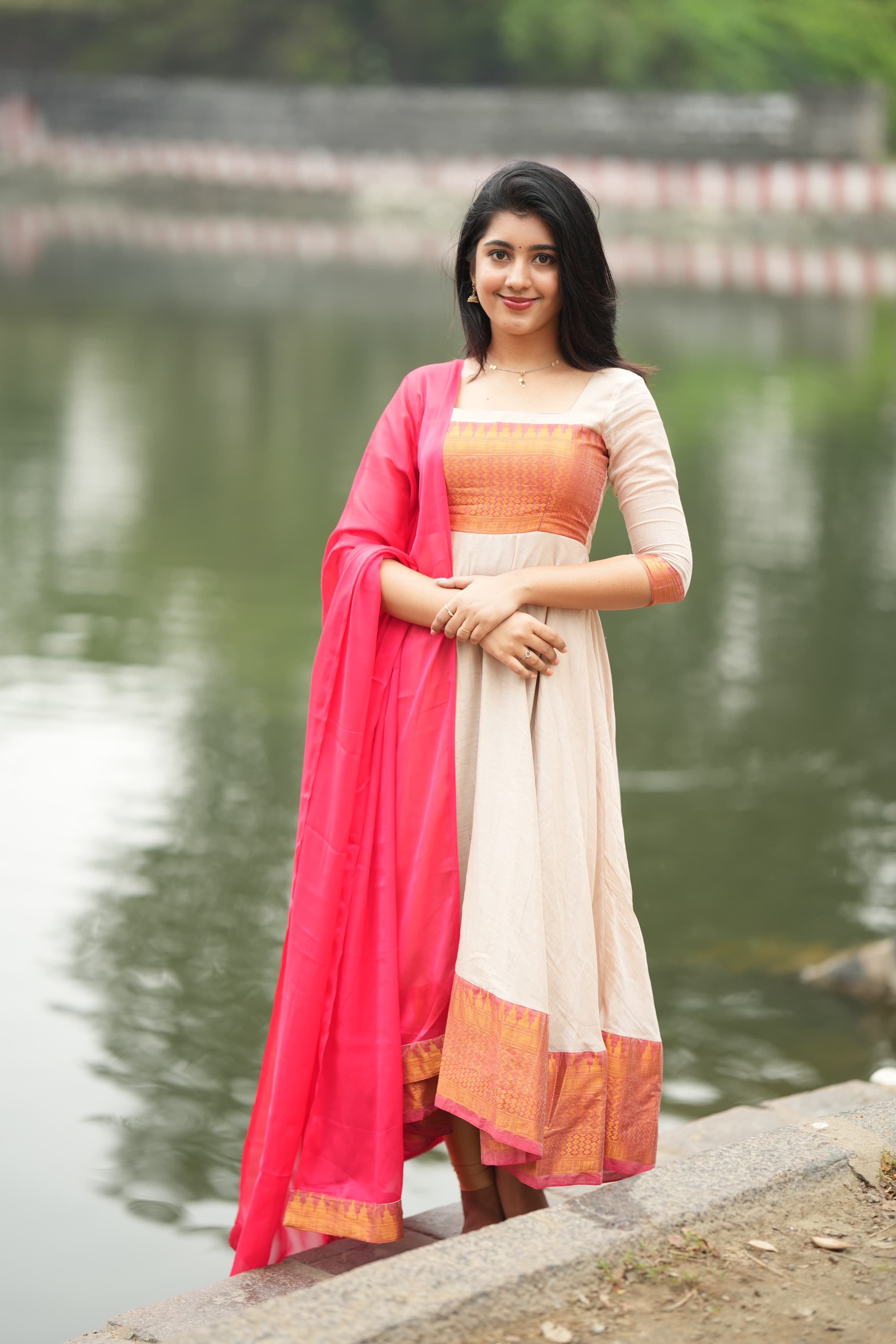 DD648 Parvathy Pure Cotton Anarkali Dress for Women - Traditional Indian Long Kurti with Embroidery - Perfect for Festivals, Weddings & Special Occasions