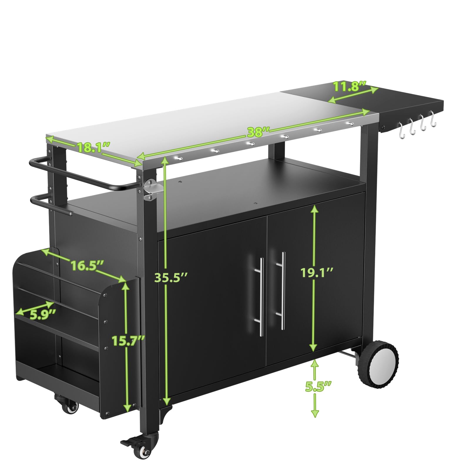 **Portable Outdoor Grill Cart with Storage - Waterproof BBQ Serving Table with Hooks & Spice Rack - Ideal for Backyard Parties, Home Gatherings & Patio Cooking**